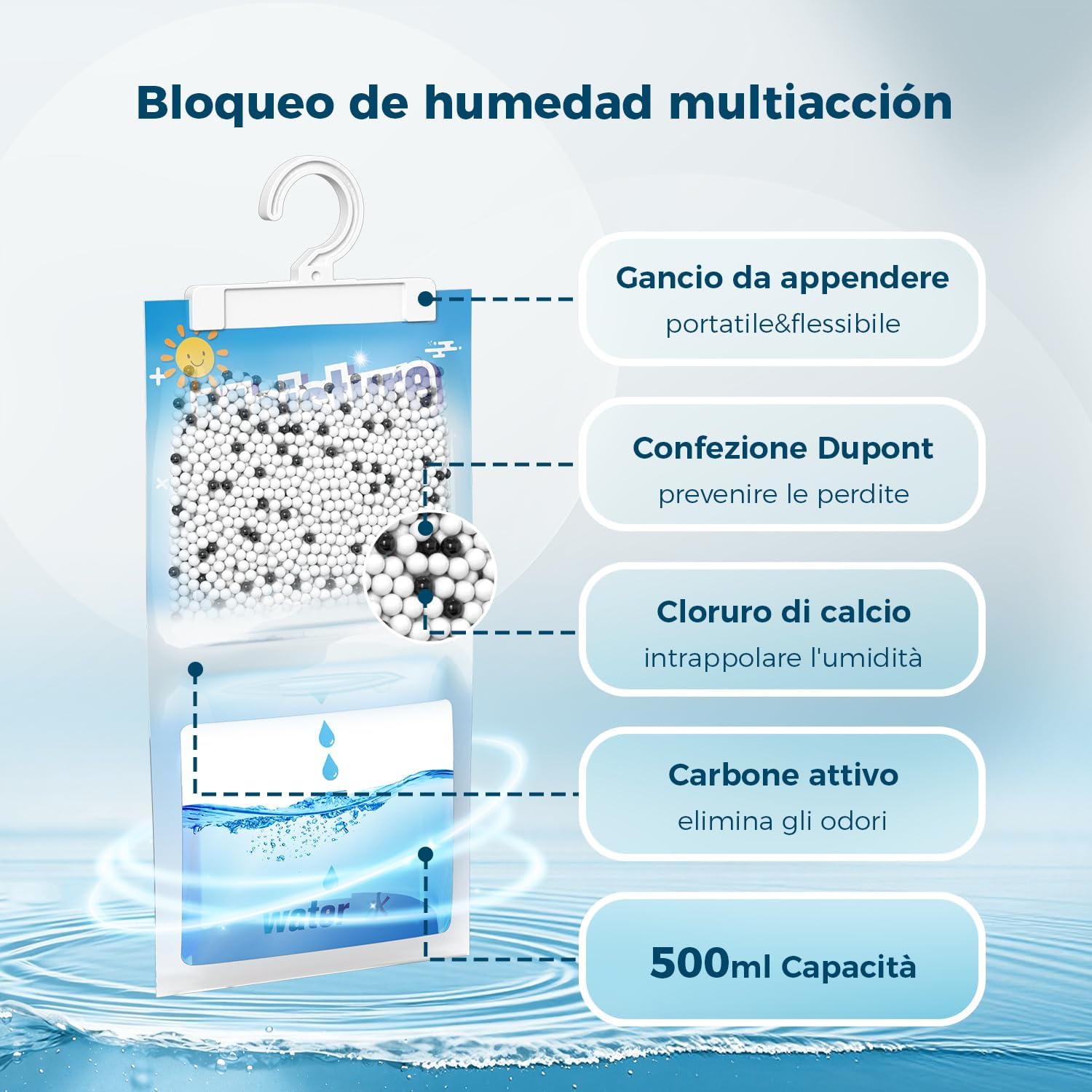 Thumbnail 3 de AROÉVE Deumidificatore: 10 Confezioni da 150 g per Armadi e Ambienti, Capacità 500 ml per Sacchetto