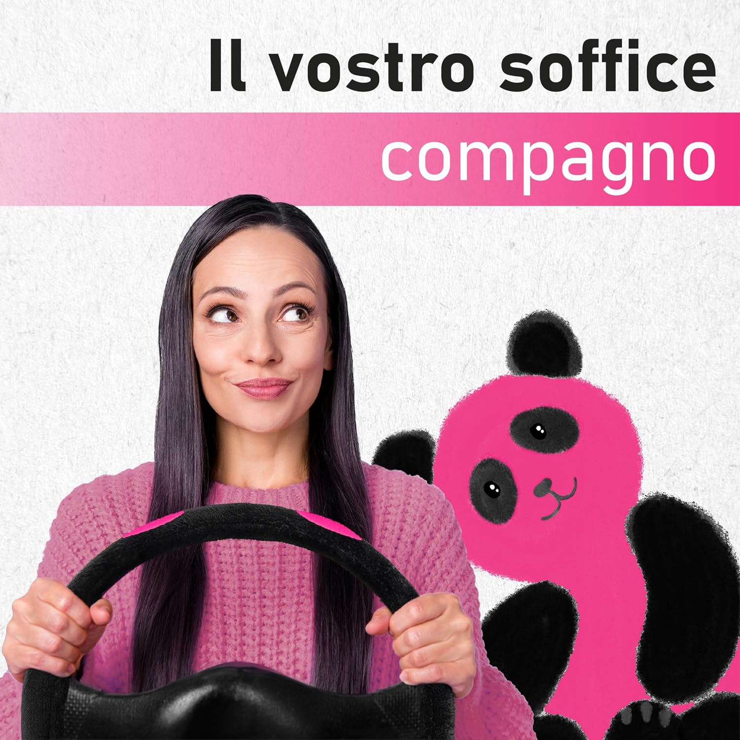 Detalle 2 de Upgrade4cars Coprivolante Rosa Nero in peloso universale (diametro 37-39 cm)