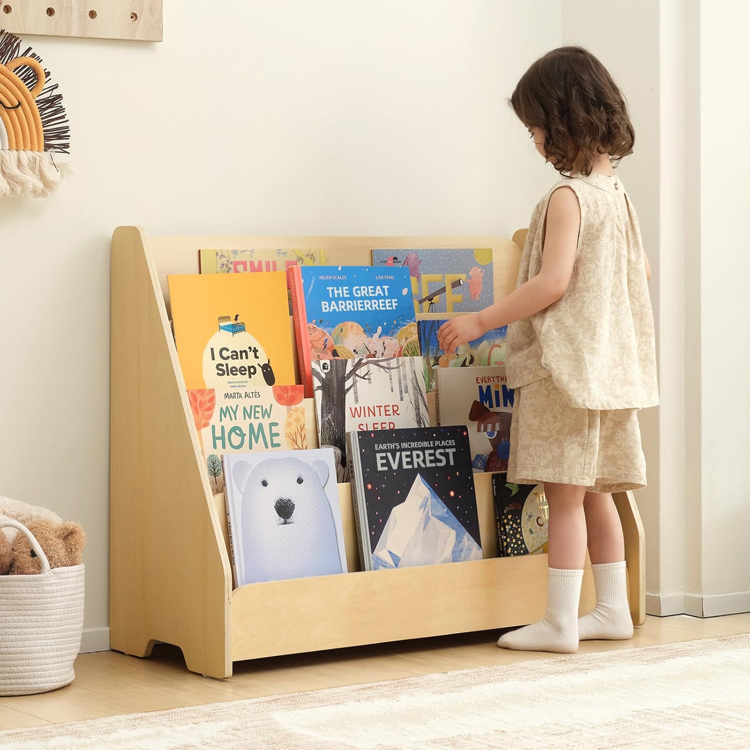 Detalle de OOOK BCOK060 4-Tier Kids Bookshelf, Front-Facing Wooden Bookcase