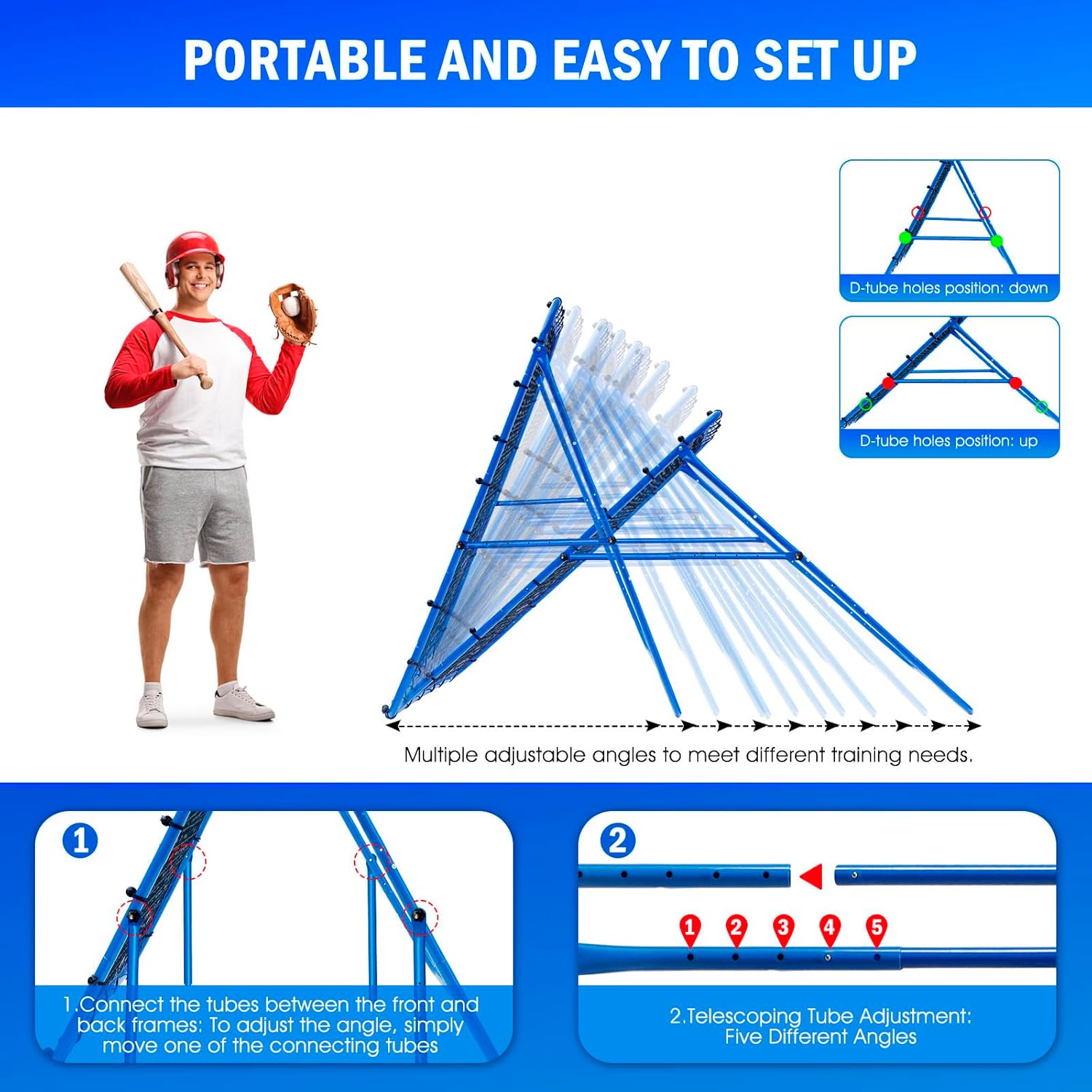 Detalle de Winthai Volleyball/Baseball Rebounder Net (5 x 4 ft) with Quick-Adjust Pitchback Targets