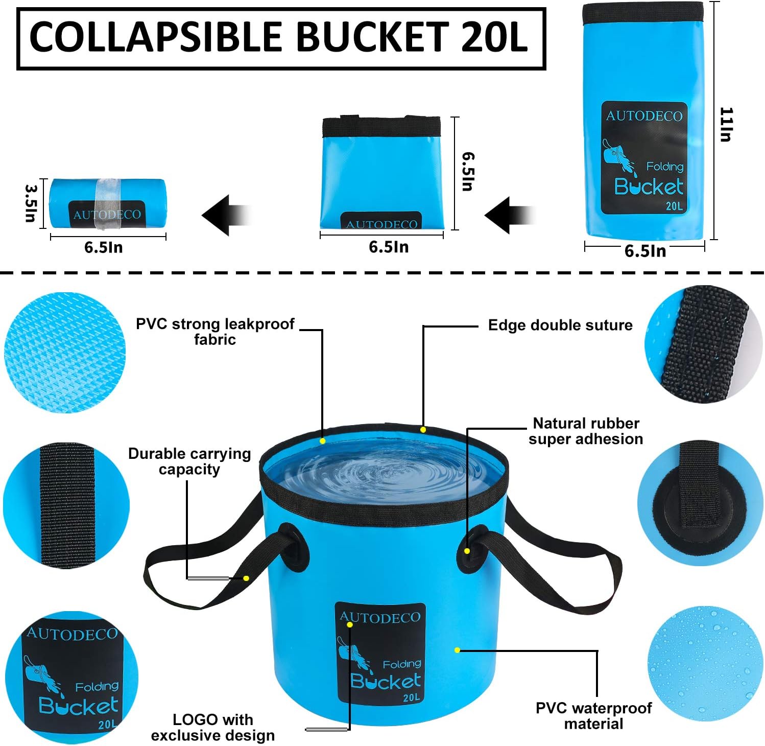 Detalle de AUTODECO 22Pcs Car Wash Cleaning Kit with Collapsible Bucket
