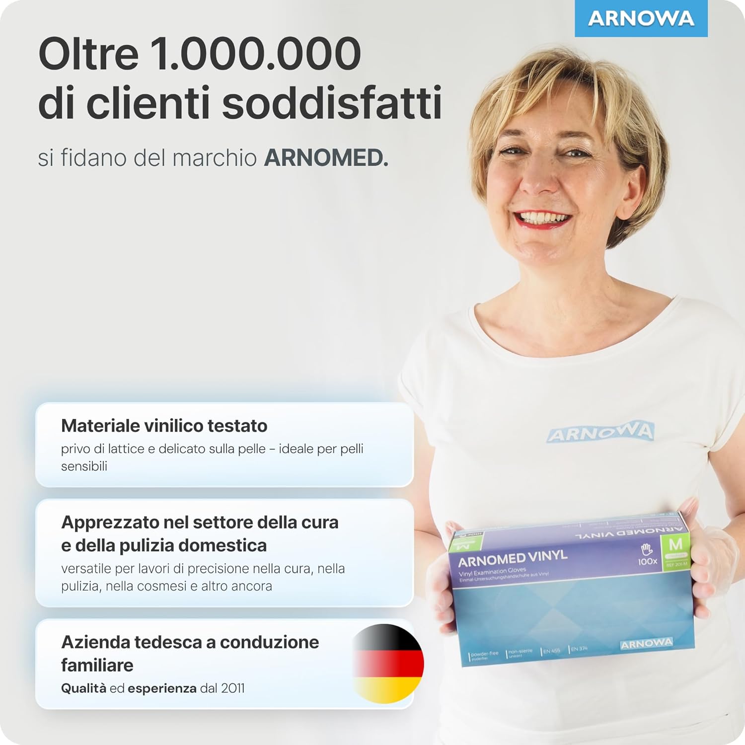 Thumbnail 5 de 100x Guanti monouso in vinile ARNOMED (senza polvere) taglia M, trasparenti