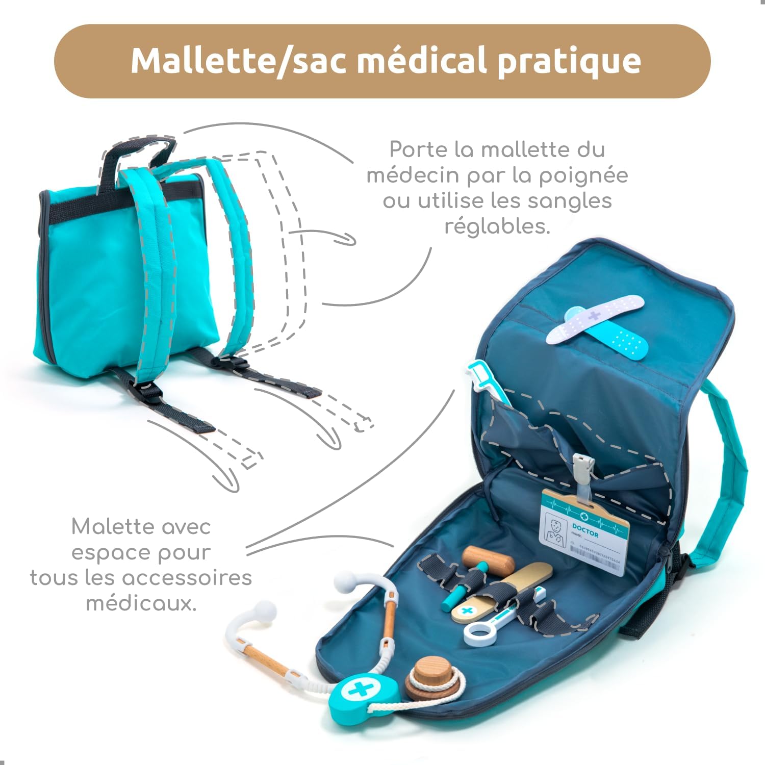 Detalle de UMU Malette Docteur Enfant Bois 20 pièces