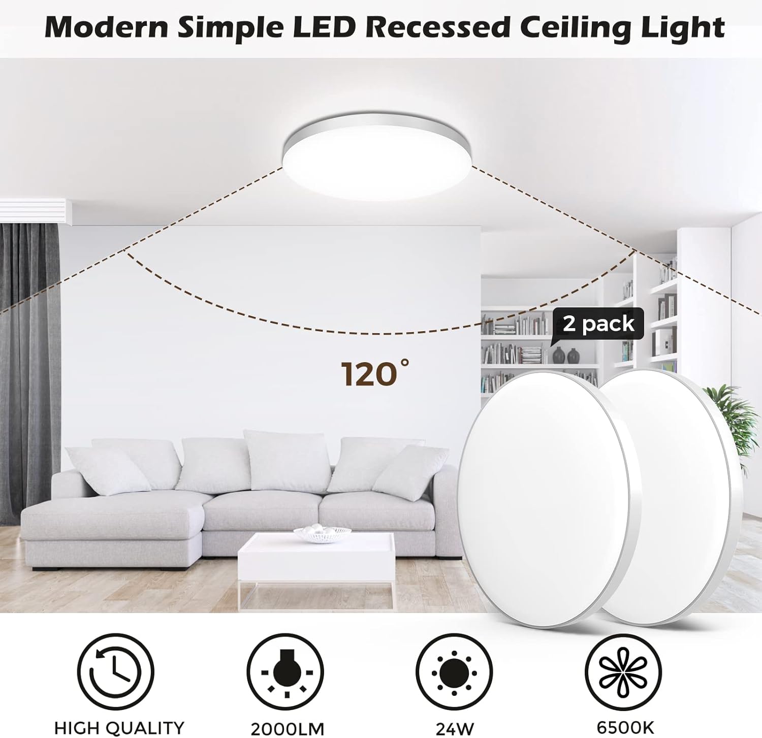 Thumbnail 1 de OUILA LED-Deckenleuchte 2er-Set Ø28 cm, 24 W, 6500 K, 2000 lm, IP44 – Wasserfest, modern, in Weiß