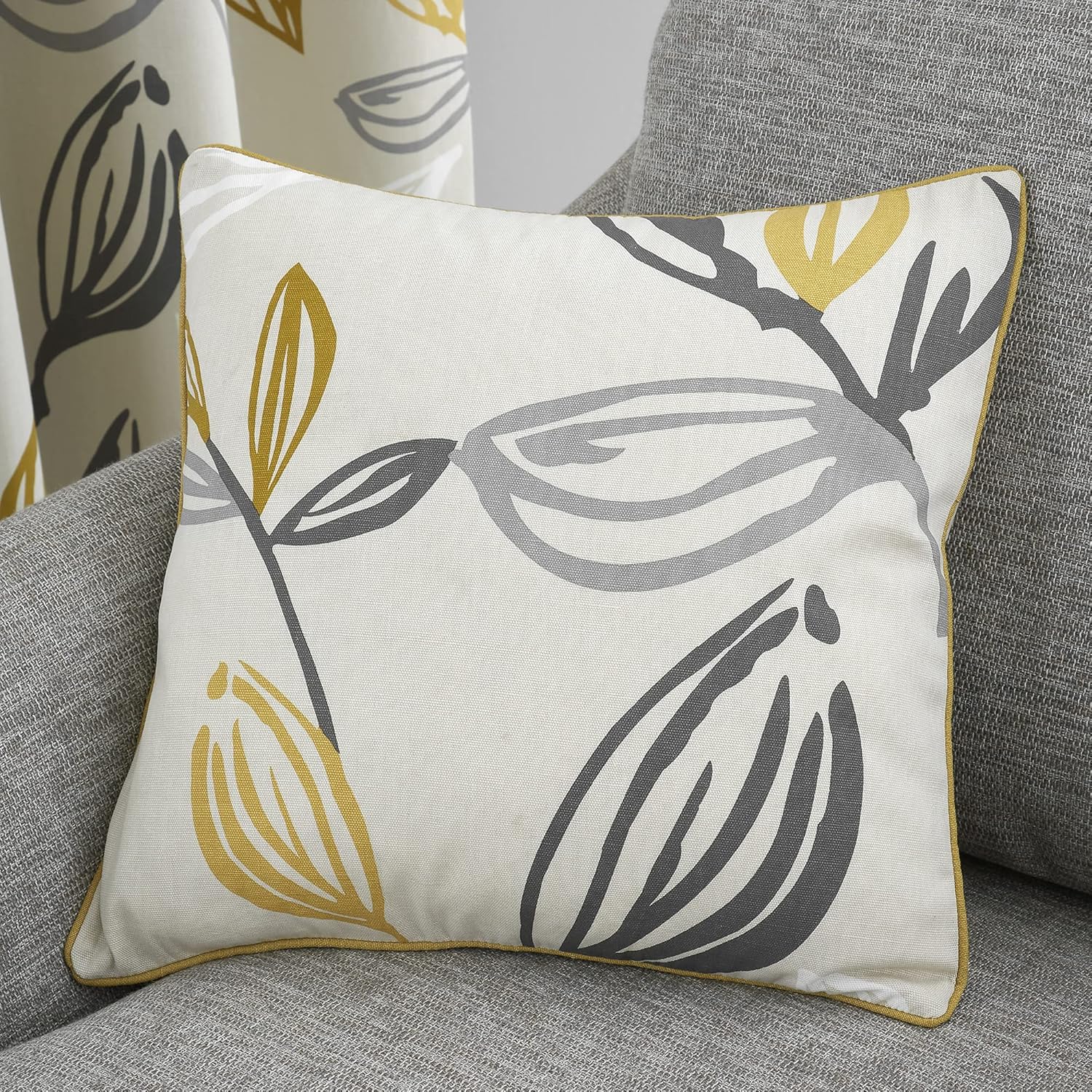 Thumbnail 4 de Fusion - Ensley 100% Cotton Eyelet Curtains, Ochre (2 Panels) 90" x 90