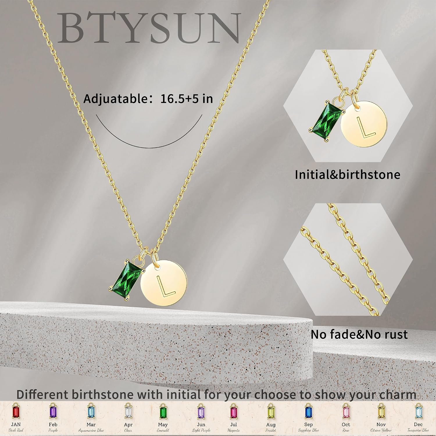 Thumbnail 3 de Initial Birthstone Necklace, 14K Gold-Plated