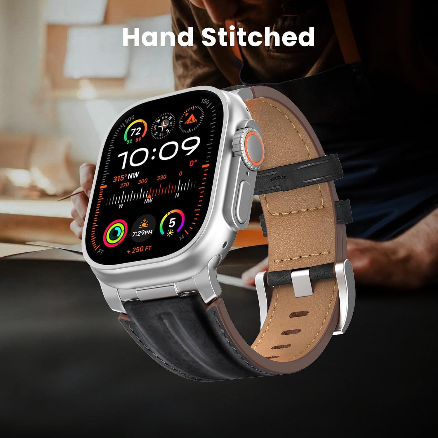 Detalle de Bouixel Top Grain Leather Strap for Apple Watch Ultra & Series (Rugged Metal Connector)