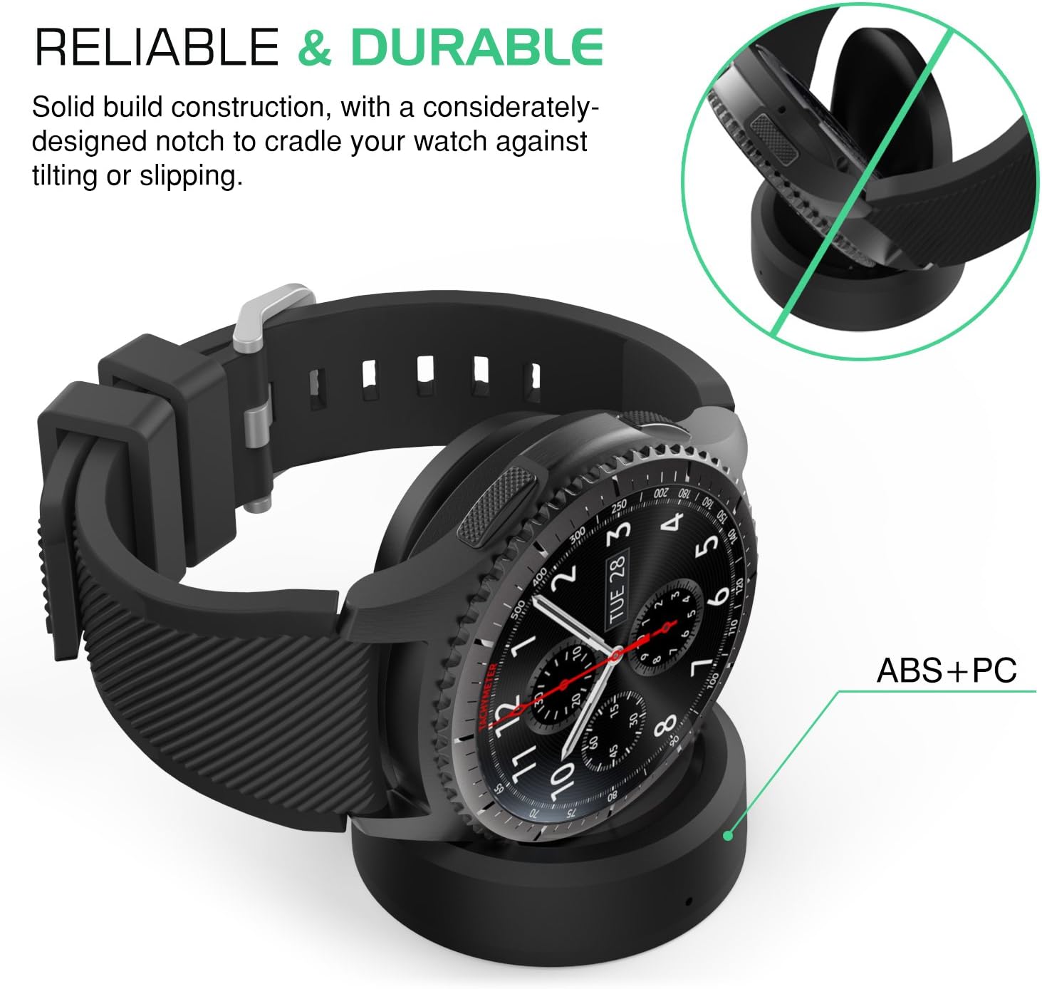 Detalle de MoKo Gear S3 replacement wireless charger for Samsung Gear S3 Classic SM-R770 & S3 Frontier SM-R760