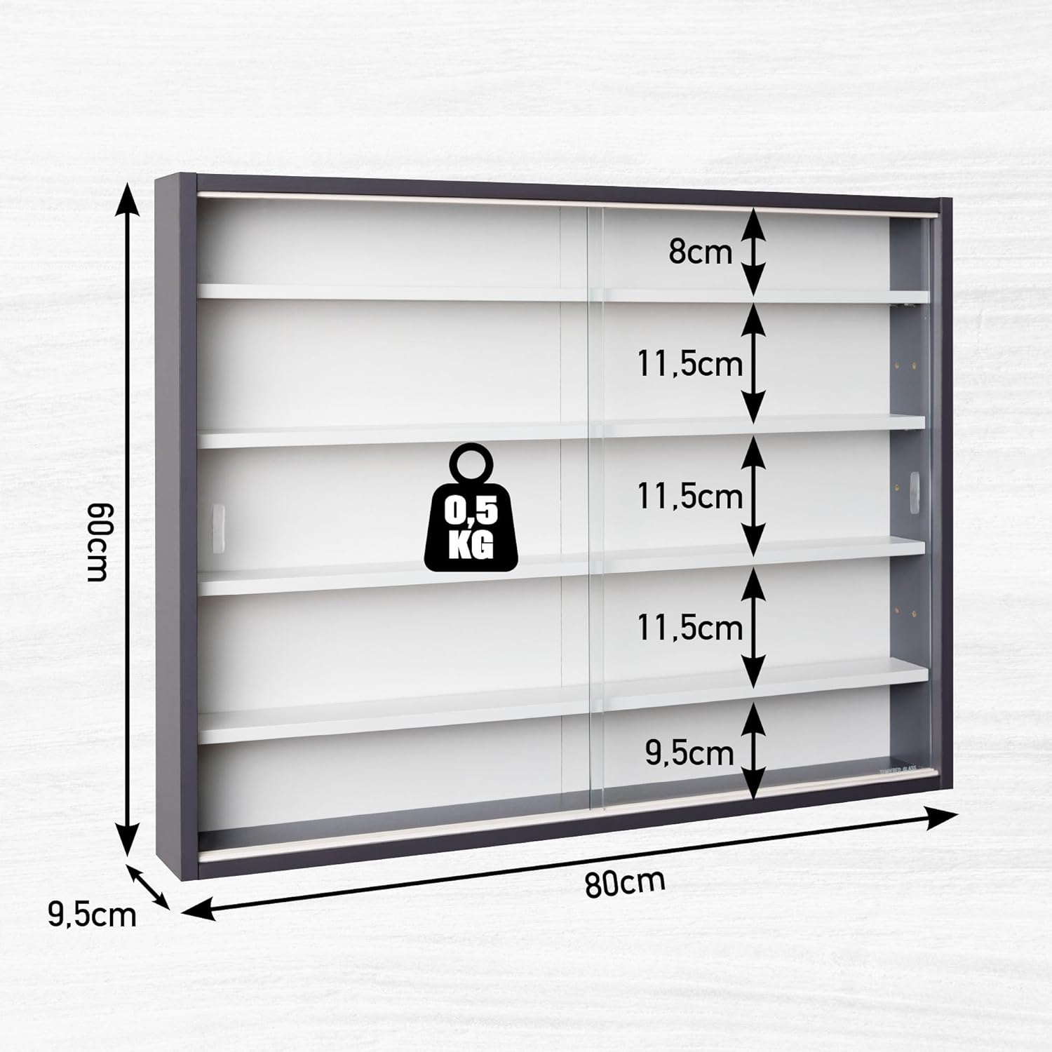 Detalle de Inter Link Espositore da parete per oggetti da collezione – Armadio con 4 ripiani e 5 scomparti in MDF Grigio/Bianco (80x60x9,5 cm) Collecty Grigio