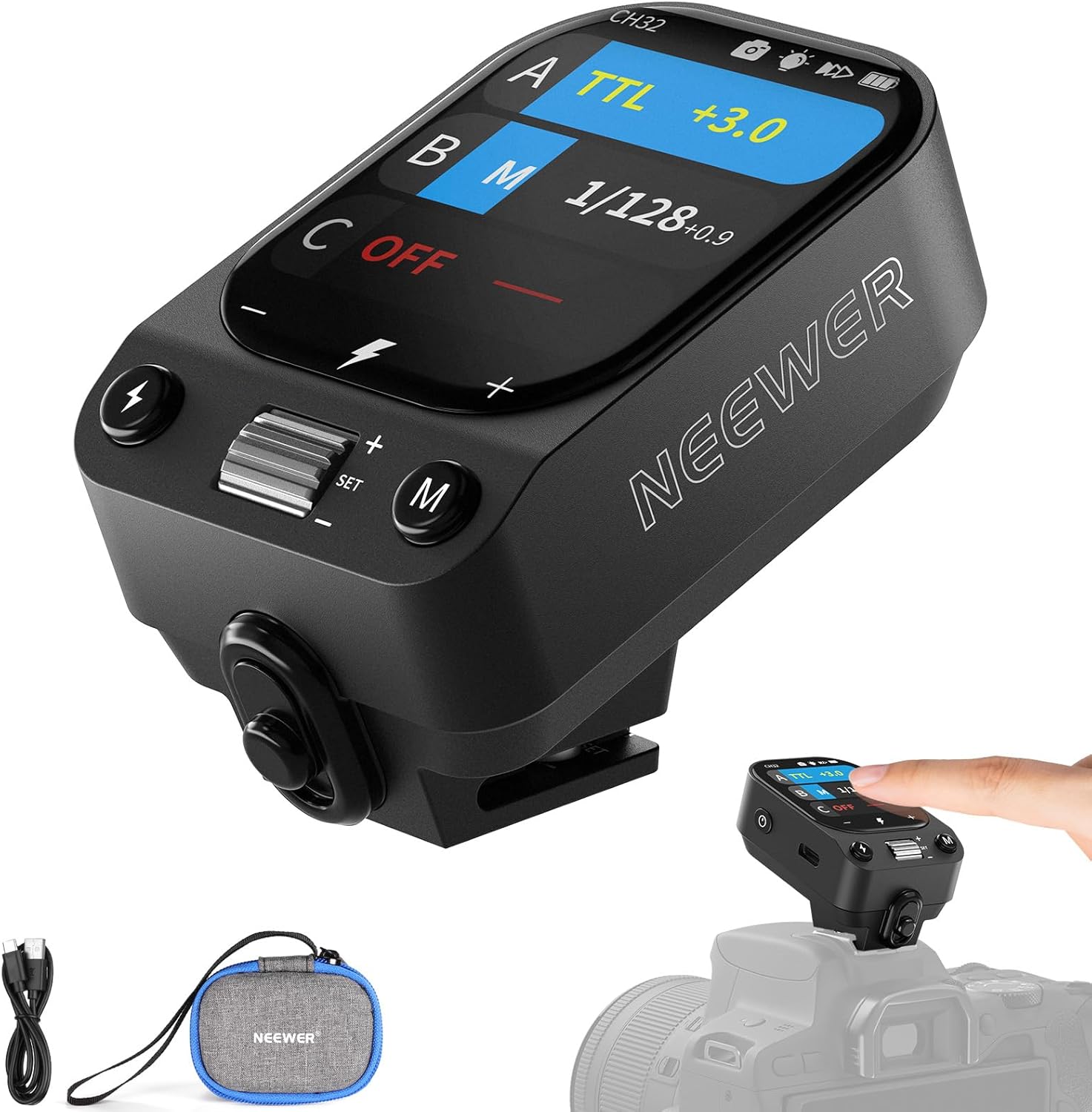 NEEWER QZ-C TTL Wireless Flash Trigger Transmitter for Canon cameras with OLED touchscreen and 1/8000s HSS