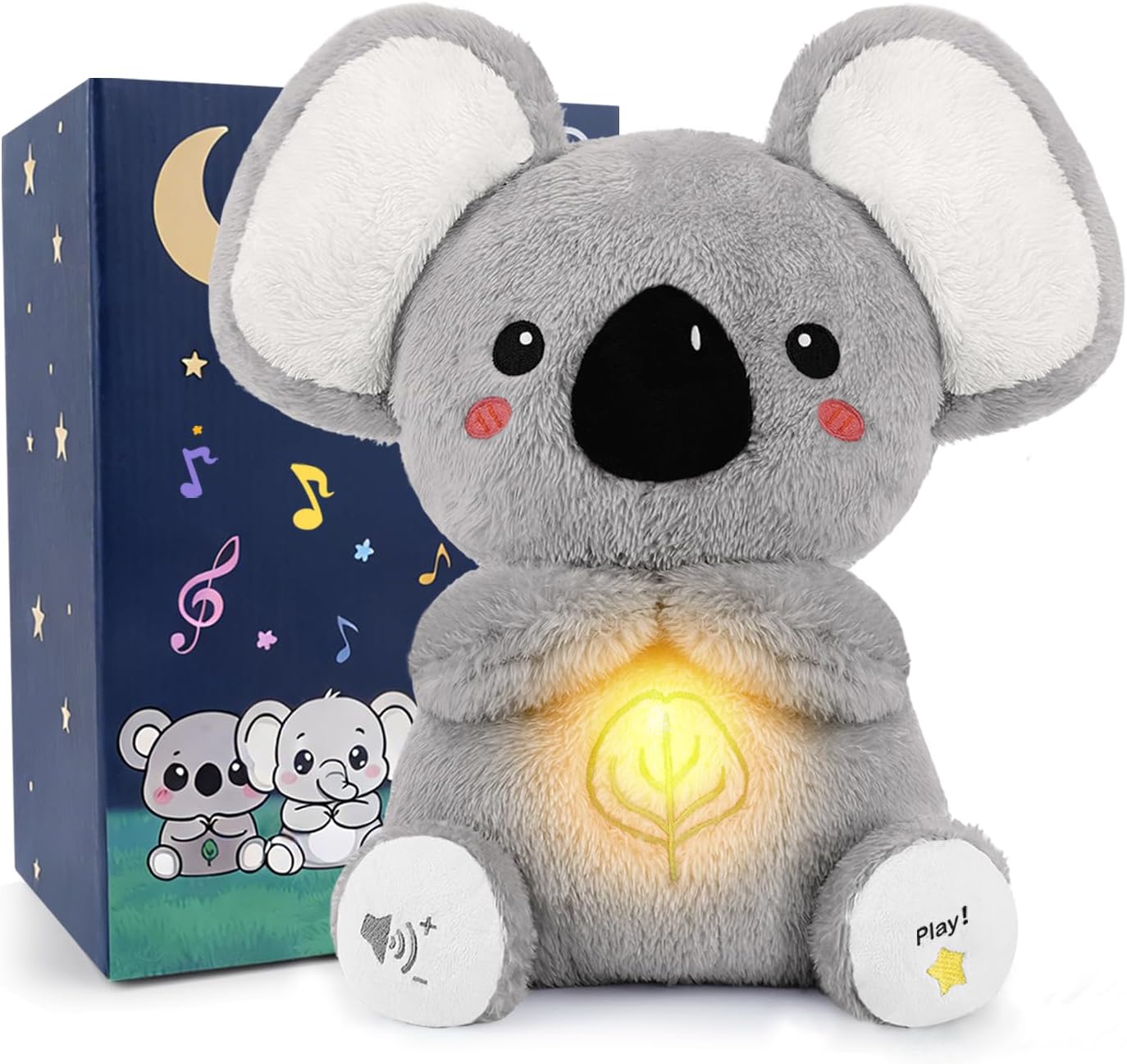BRICHOEE Breathing Stuffed Animal Koala with Moving Ears, Soothing Sound & Light