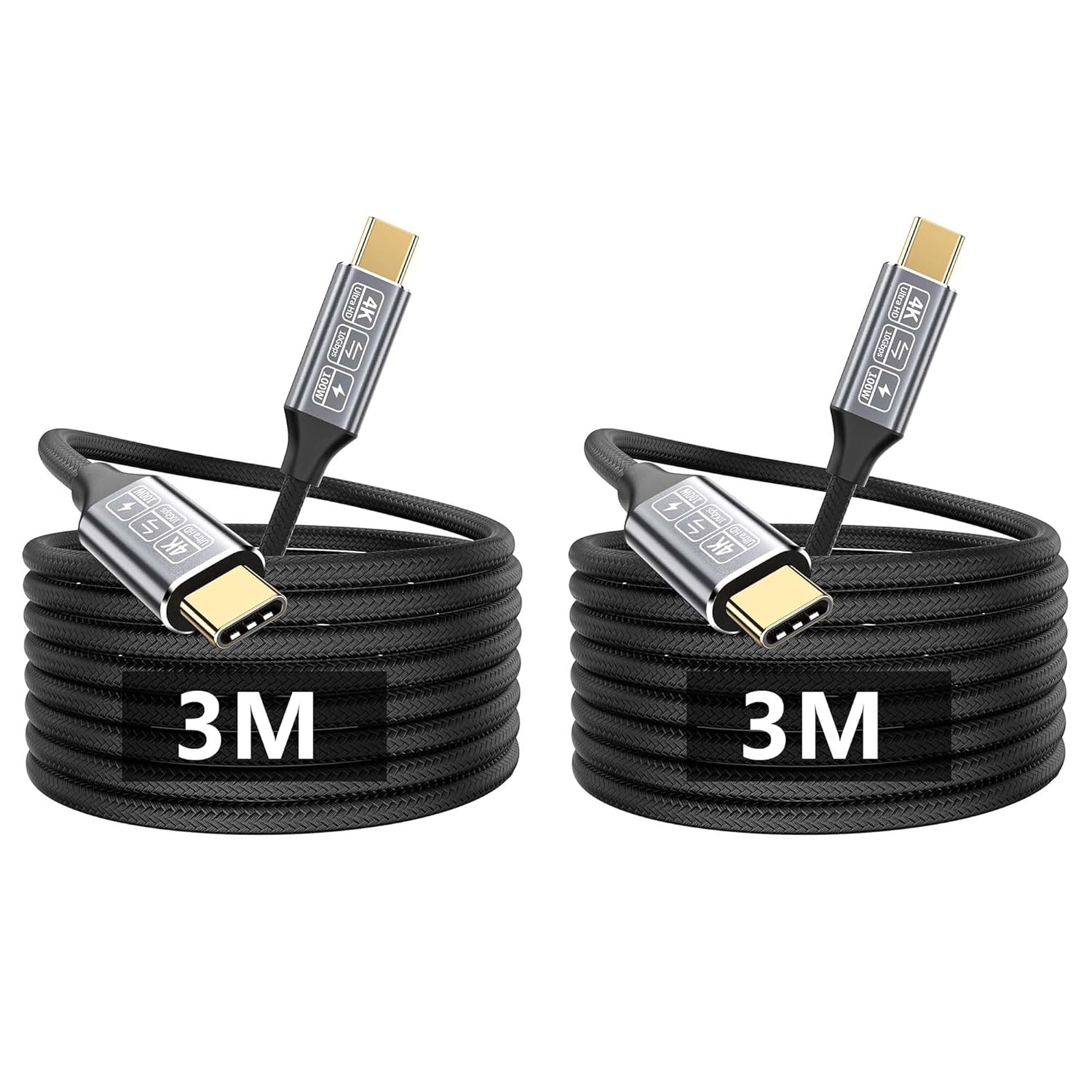Detalle de CAKOBLE 2er USB‑C Kabel, 3 m, 100 W, USB 3.1 Gen 2 – Thunderbolt 3 kompatibel