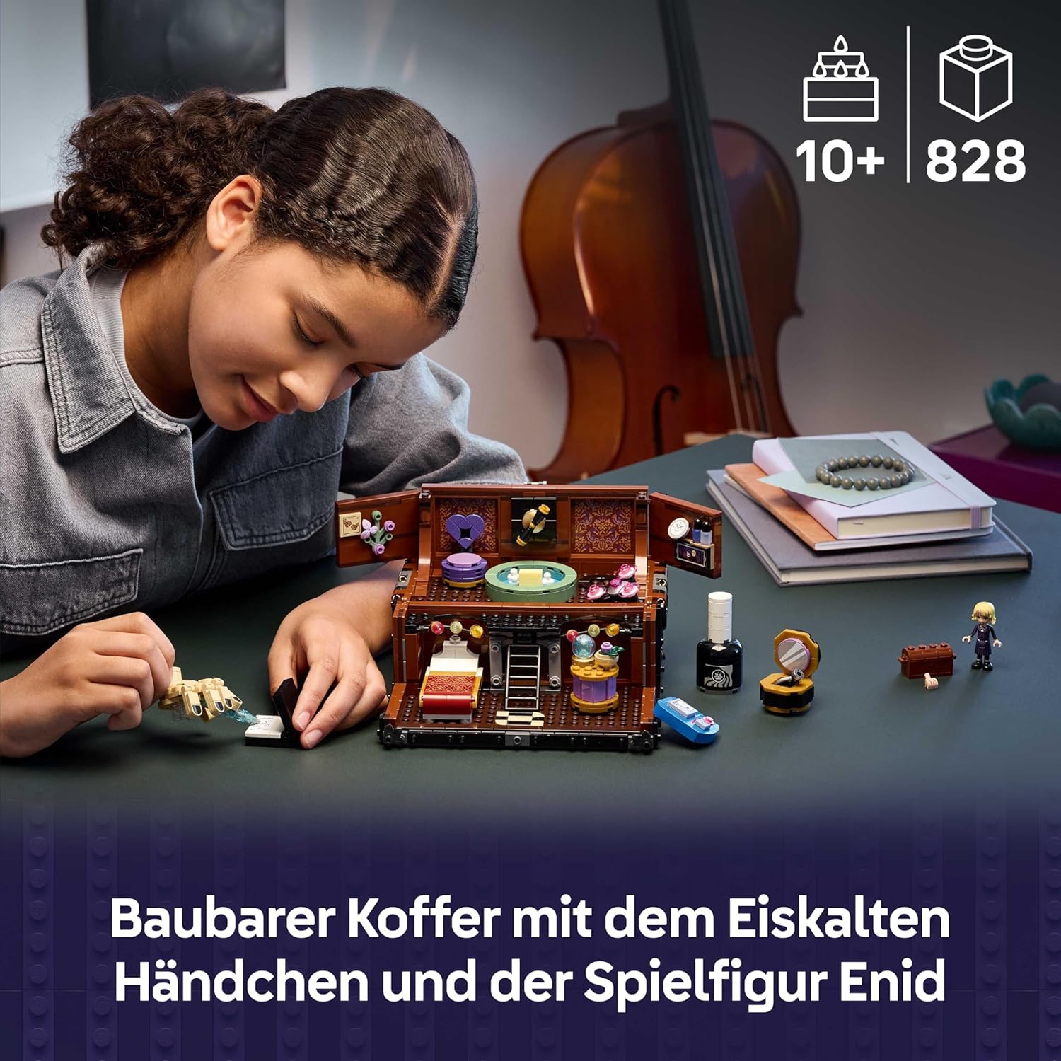Detalle 2 de LEGO Wednesday 76785: Die Wohnung des Eiskalten Händchens – Kofferspielset mit Enid Minifigur