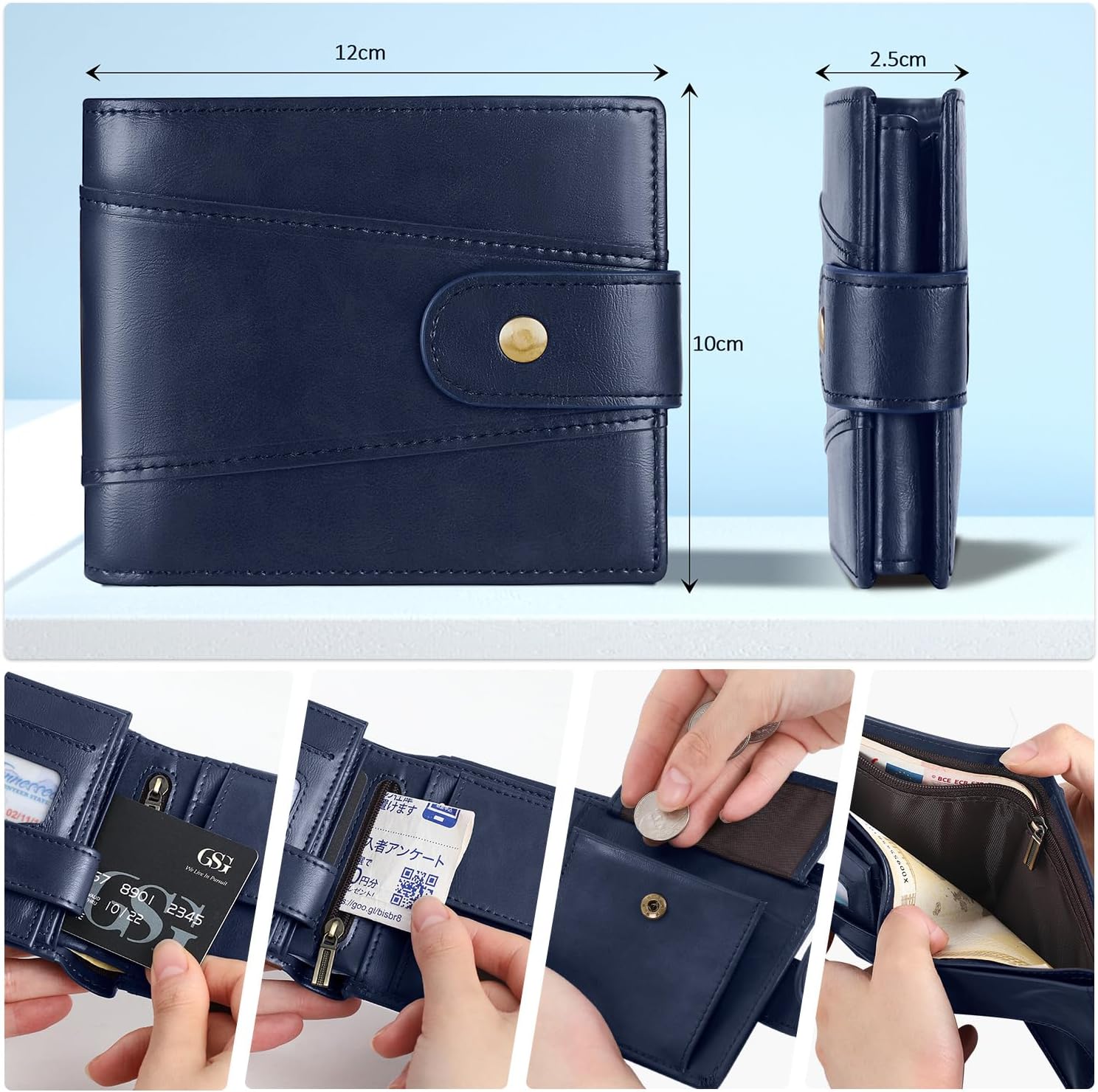 Thumbnail 3 de GSG SINCE 1998 Cowhide Leather Wallet with RFID Blocking, 17 Card Slots & Coin Pocket (Navy Blue)