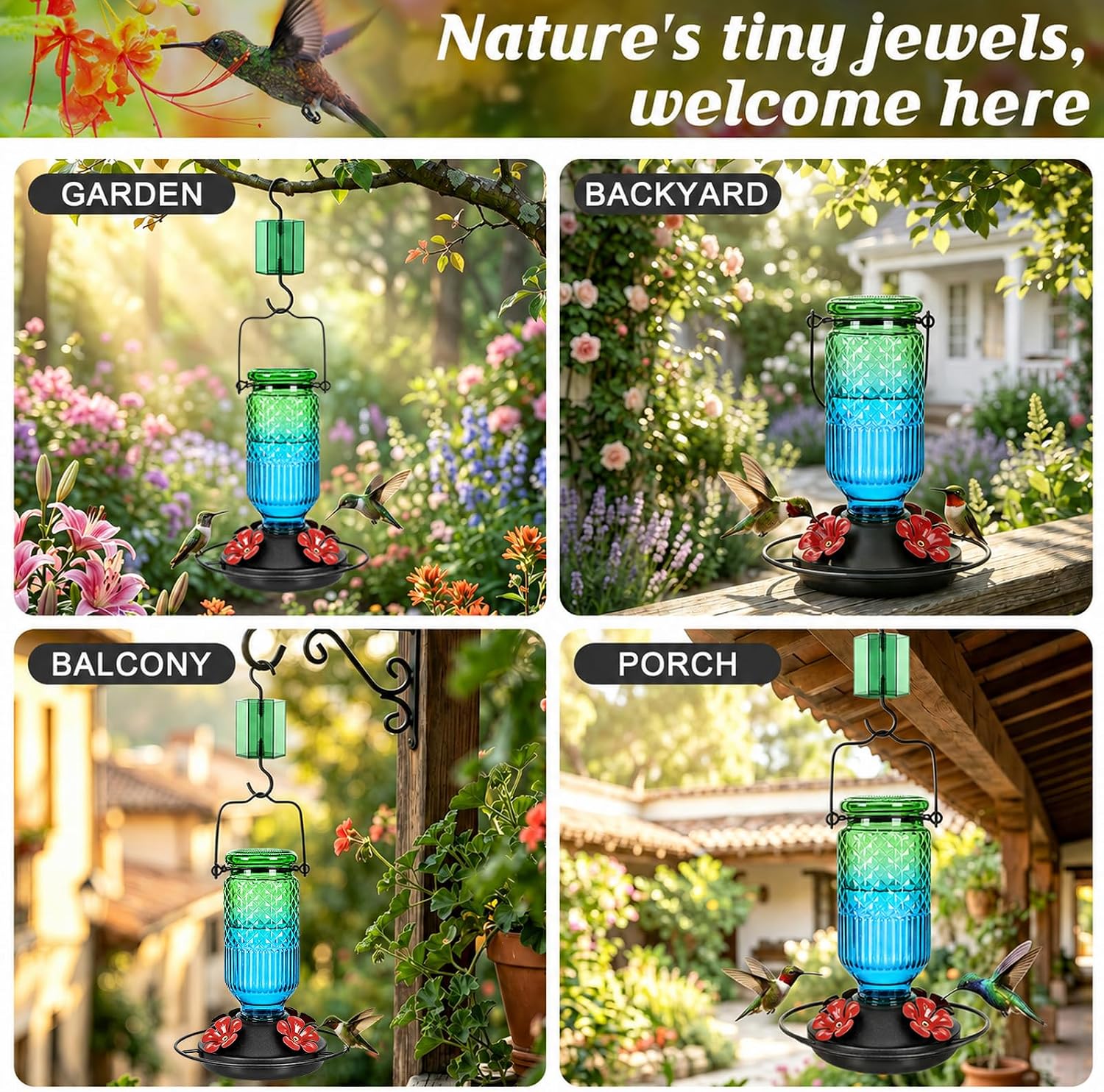 Detalle 2 de FEED GARDEN Glass Hummingbird Feeder, 16 oz