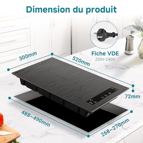 Thumbnail 8 de AMZCHEF Plaque à induction 2 feux avec zones flexibles – 3300W, BBQ, sécurité et minuterie