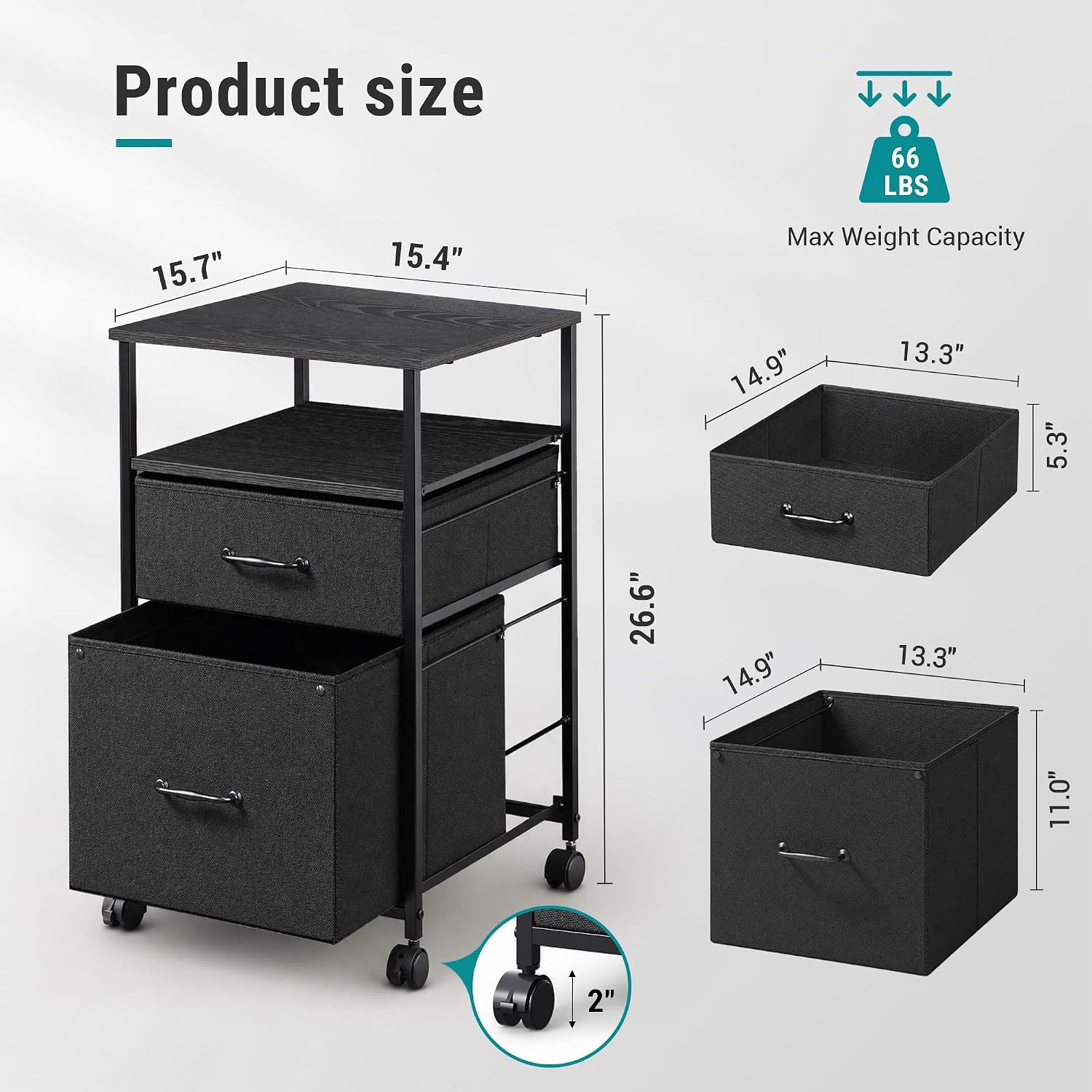 Thumbnail 1 de DEVAISE Mobile File Cabinet with Fabric Drawers