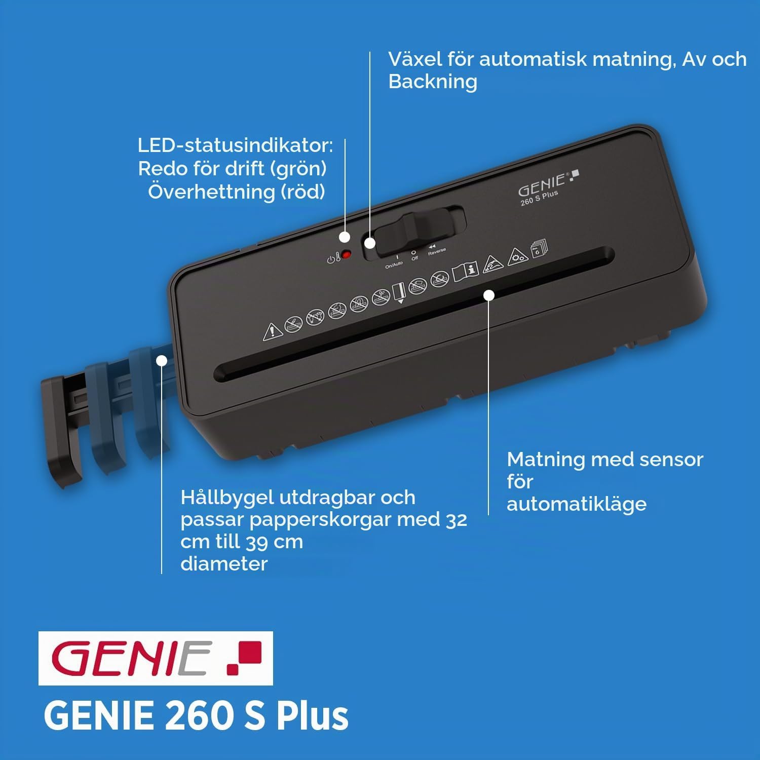 Thumbnail 6 de GENIE 260 S Plus dokumentförstörare med 6 mm remsor och utdragbar arm