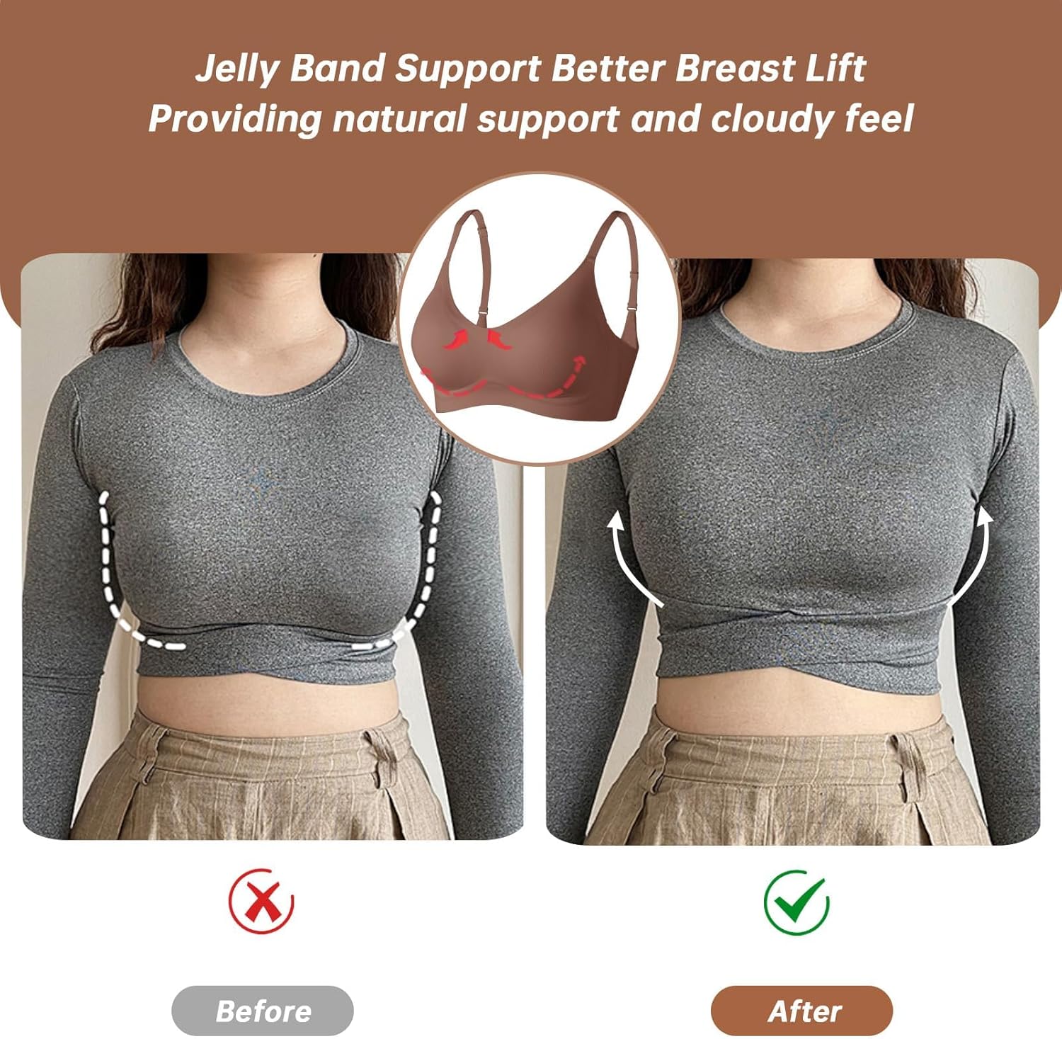 Detalle de OEAK Women’s Wireless Jelly Bra (No Underwire) Seamless Push-Up T-Shirt Bra