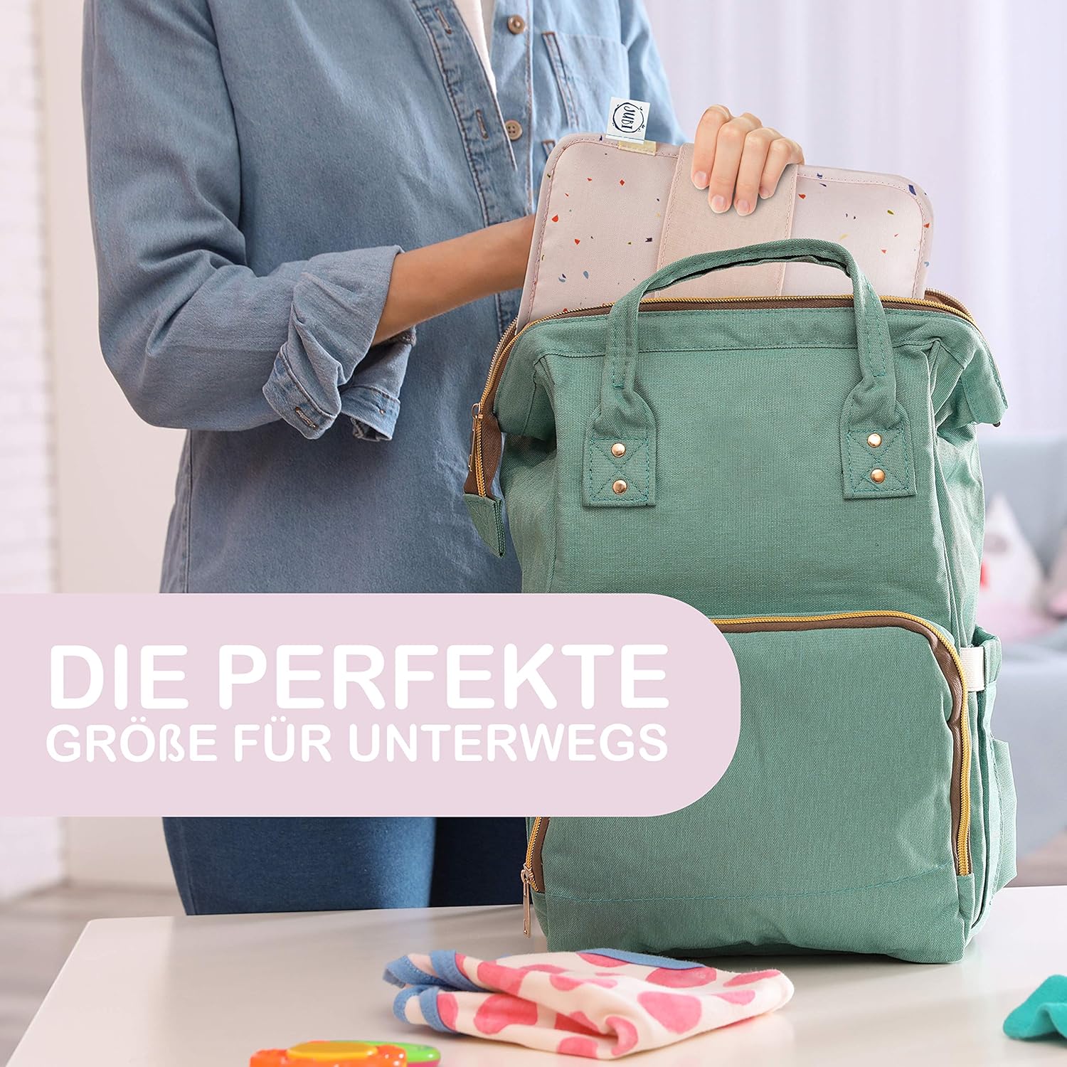 Thumbnail 4 de Jubi Windeltasche mit Wickelunterlage – kompakt, rosa Konfetti, Klettverschluss