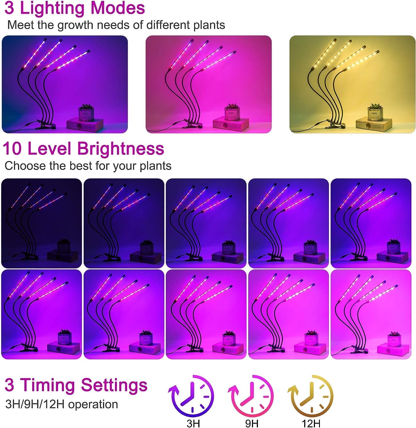 Detalle 2 de LEOTER 100-2025 Indoor Grow Light with 80 LEDs, Timer and Gooseneck