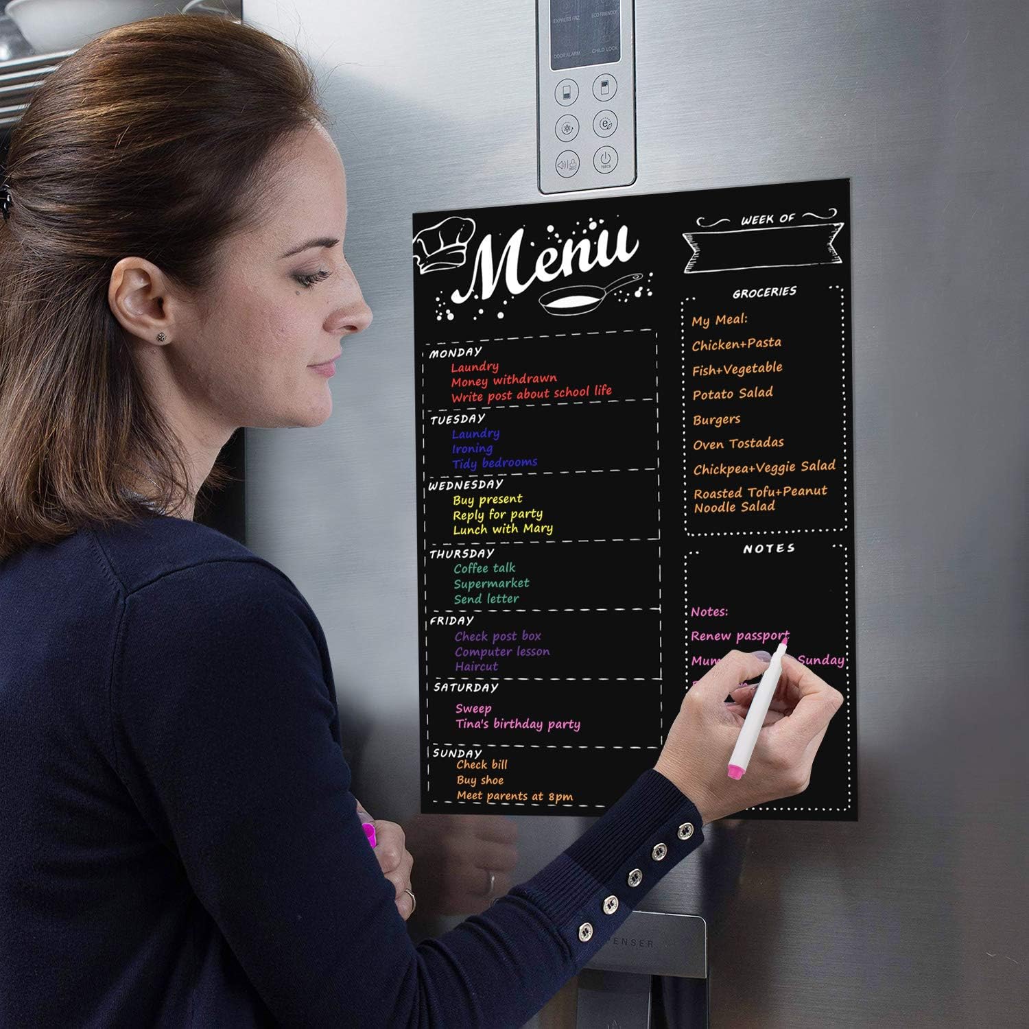 Thumbnail 6 de MoKo P6492 Magnetic Weekly Meal Planner, 16 × 12 in, Black, 8 Markers