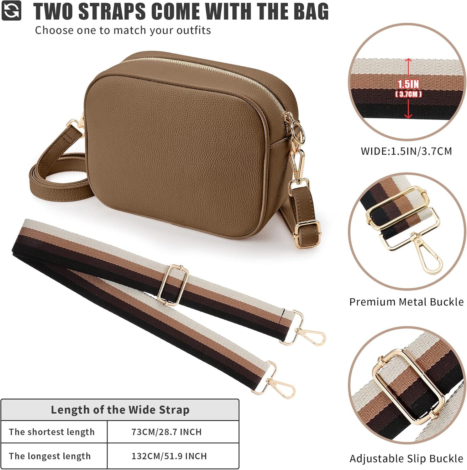 Detalle de KALIDI Crossbody Bag for Women — Adjustable Straps, Multi-Pocket Faux Leather