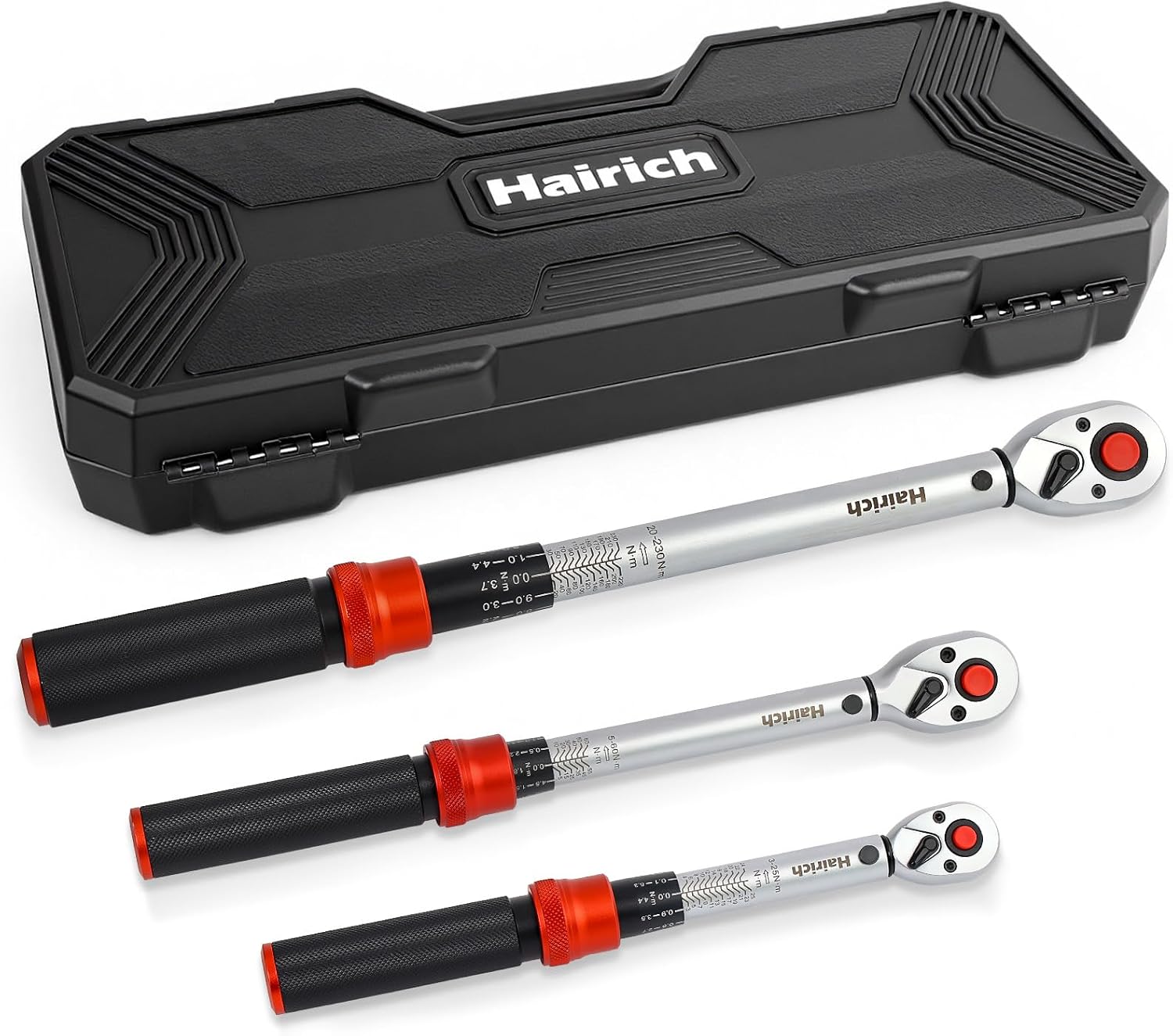 Hairich Drehmomentschlüssel-Set 3-teilig (1/4″ + 3/8″ + 1/2″, 3–230 Nm) mit ±3% Genauigkeit