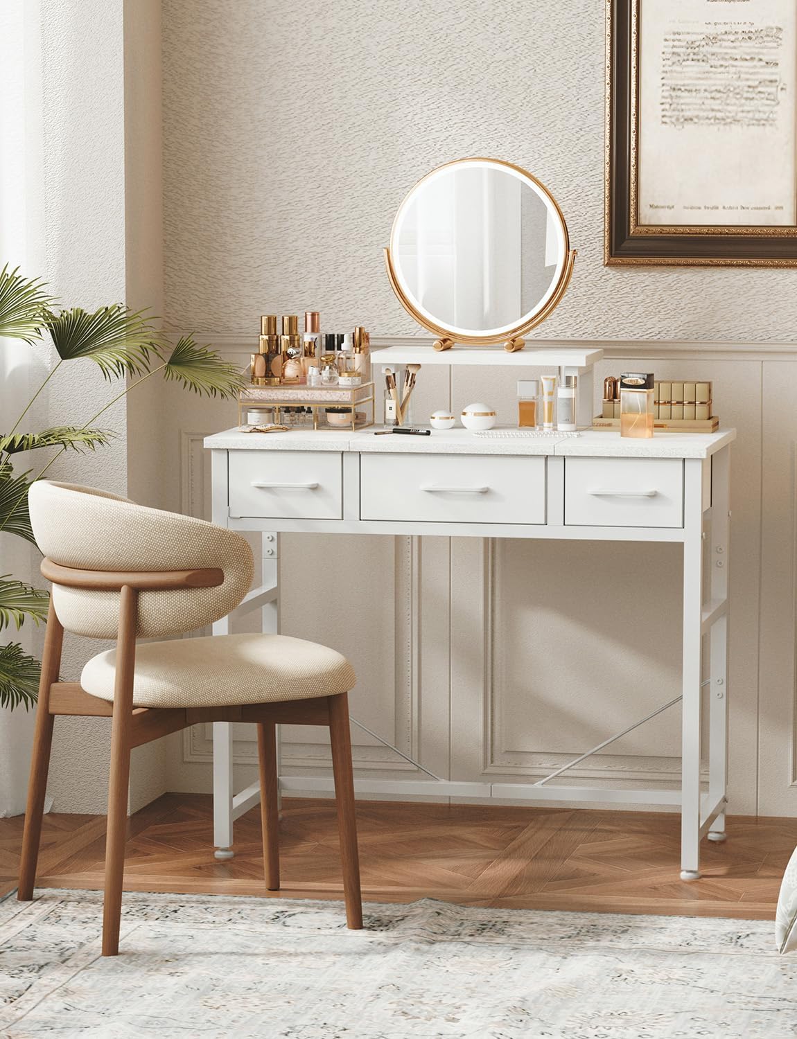 Thumbnail 4 de KitMent Small Desk with 3 Fabric Drawers (76x36cm) – A compact, adaptable study and vanity companion