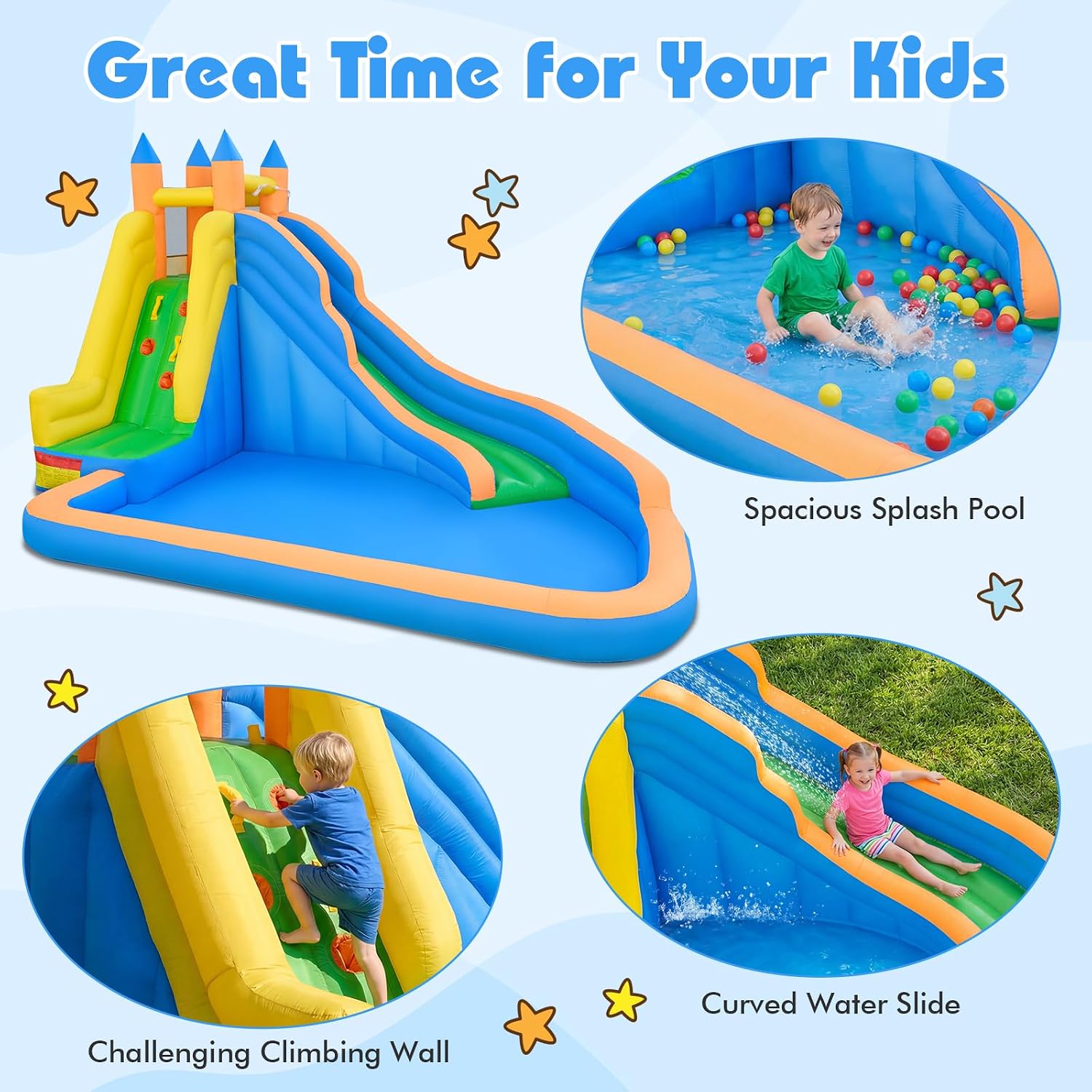 Detalle de Costzon Inflatable Water Slide: Giant Backyard Water Park with Climbing Wall and Splash Pool