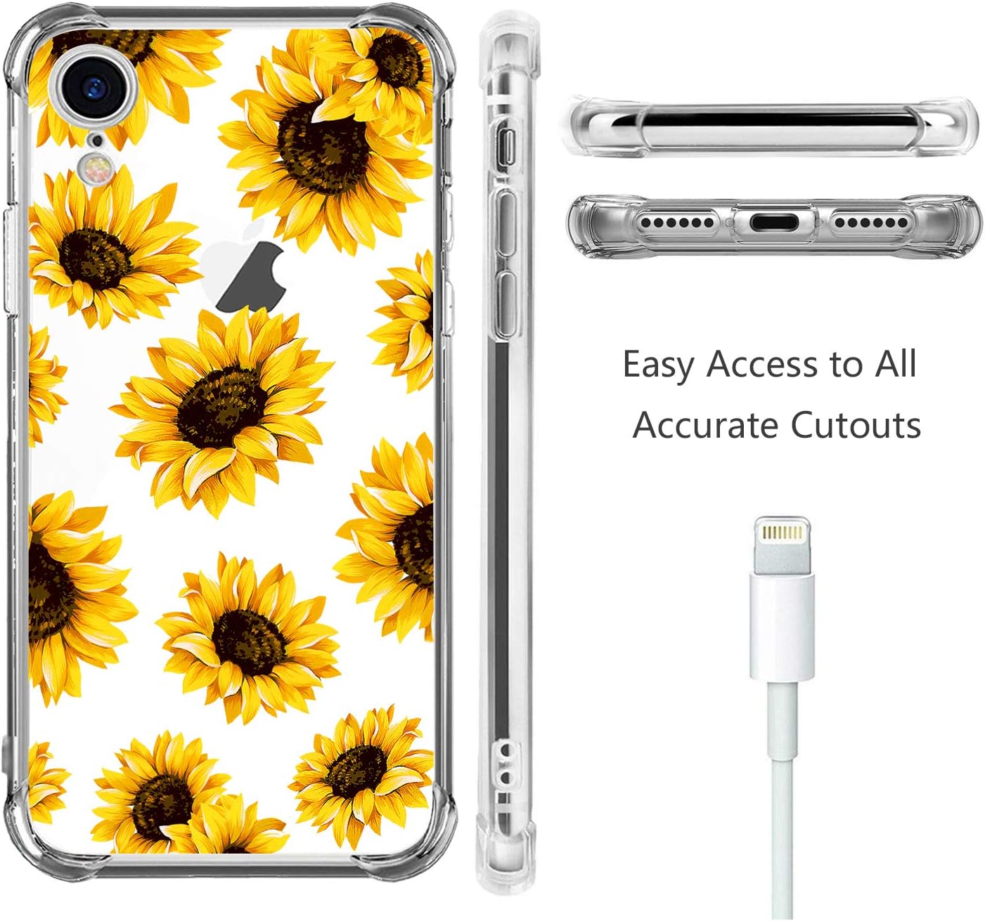 Detalle de HEYORUN KZ-02 iPhone XR Case with Sunflower Print and Clear TPU Bumper