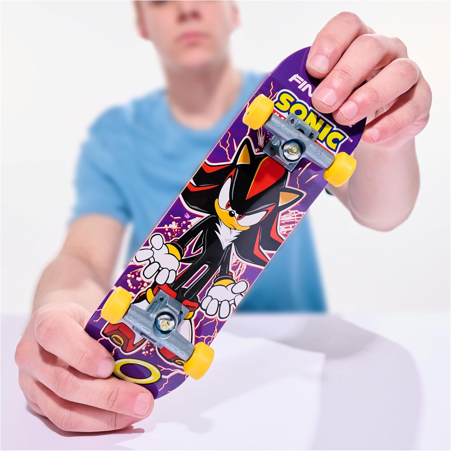 Detalle de Tech Deck Finesse X Sonic The Hedgehog Handboard: mini skateboard da usare solo con le mani