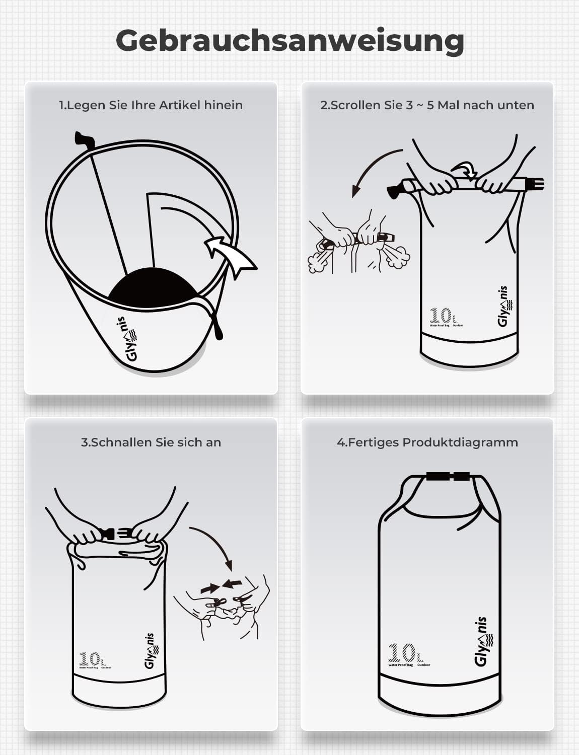 Thumbnail 4 de Glymnis Dry Bag 5L/10L/20L Waterproof Bag with Pouch, Phone Case and Adjustable Straps