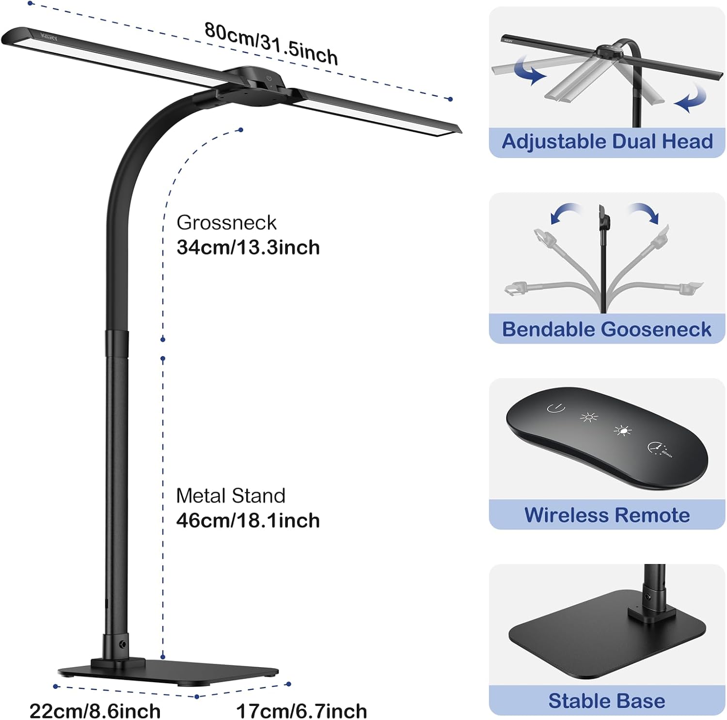 Thumbnail 6 de LED Desk Lamp 24W with USB Charging Port, Dimmable Light Bar & Wireless Remote