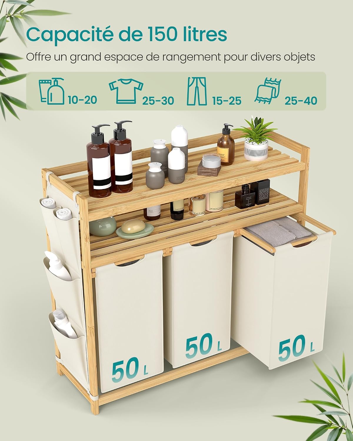Thumbnail 2 de Songmics Panier à Linge RLH215W01 3 Compartiments