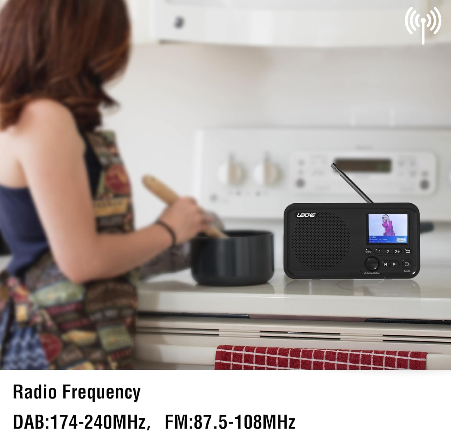 Detalle de LEICKE draagbare DAB+-radio met Bluetooth 5.0, kleurenscherm en 2000 mAh