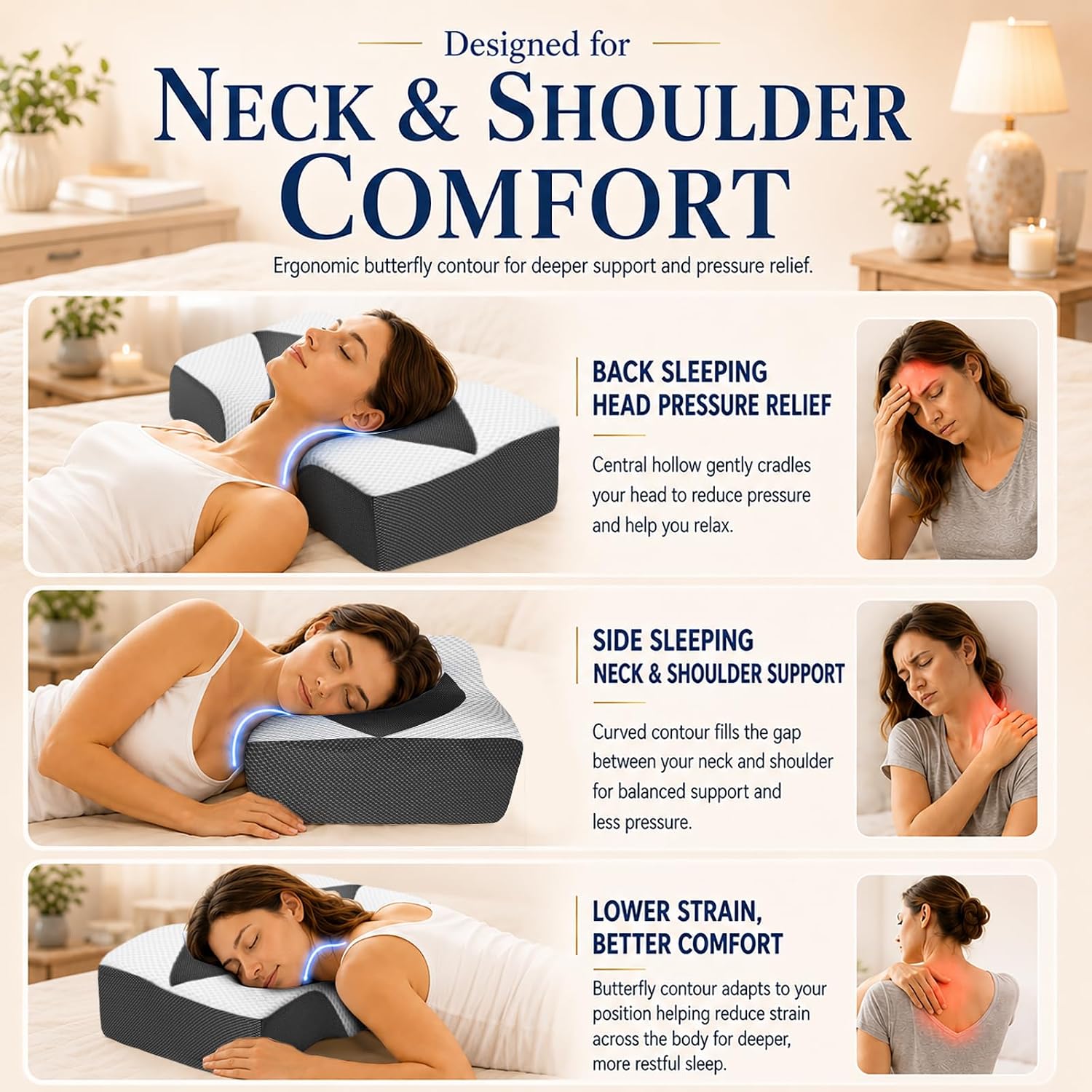 Detalle de Hydomi Memory Foam Cervical Pillow for Neck Pain