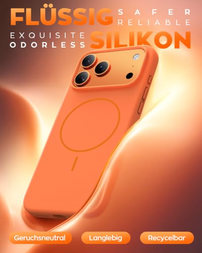 Thumbnail 3 de TOCOL Flüssig Silikon-Magnethülle für iPhone 17 Pro in Orange – sicherer MagSafe-Schutz