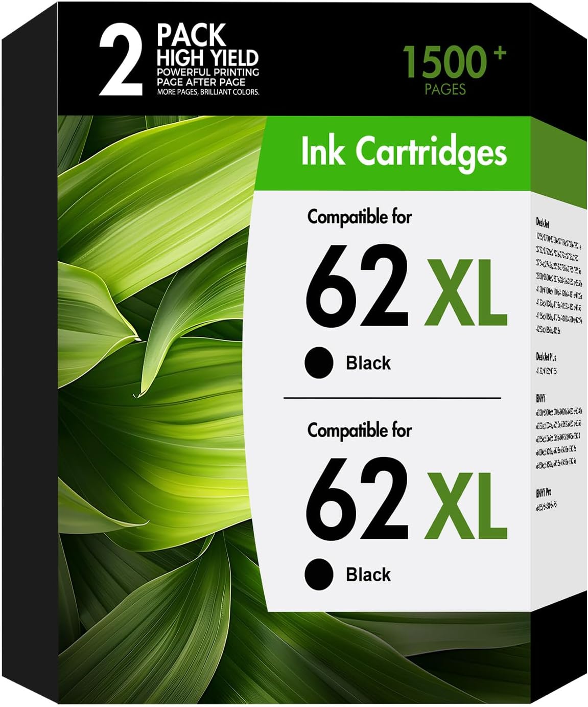 Detalle de WOWTONER 62XL Black Ink Cartridges, Compatible 2-Pack, Up to 750 Pages Each