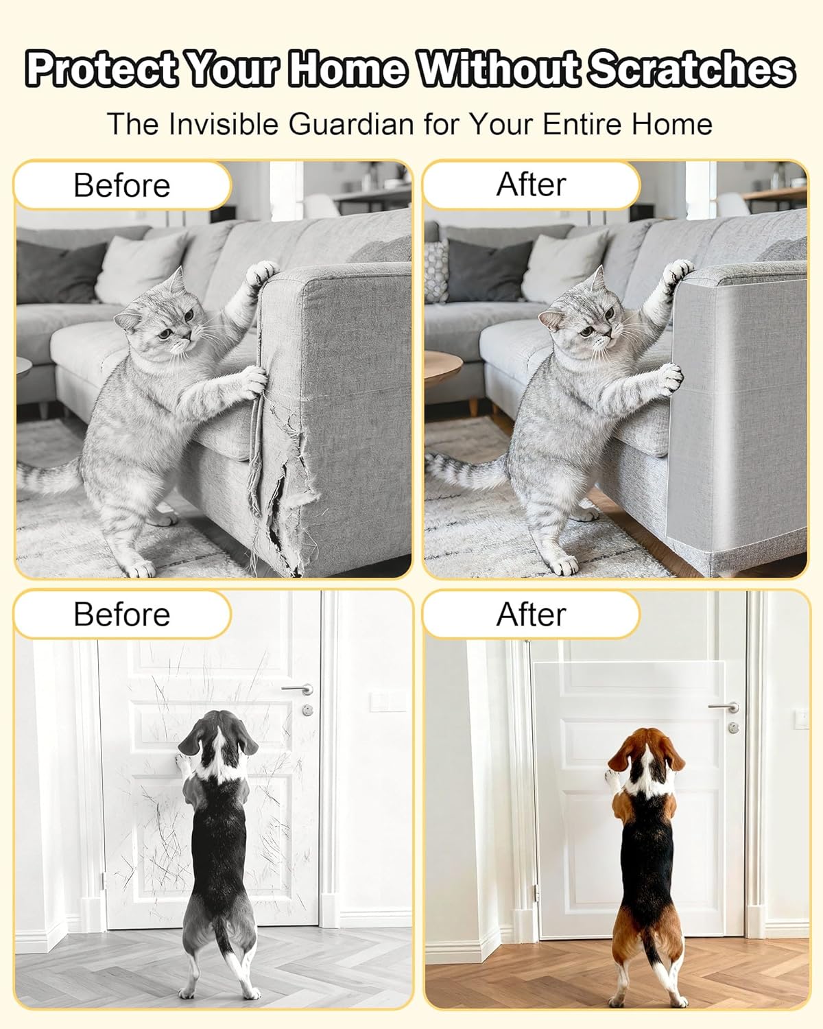 Thumbnail 2 de Anti Cat Scratch Furniture Protector (30 x 500cm) with Strong Adhesion, PET Film & No-Residue Removal