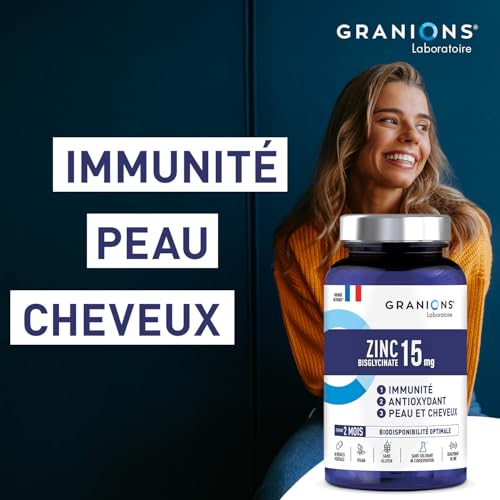 Detalle de Granions Zinc Bisglycinate – Immunité et Antioxydant, 60 gélules