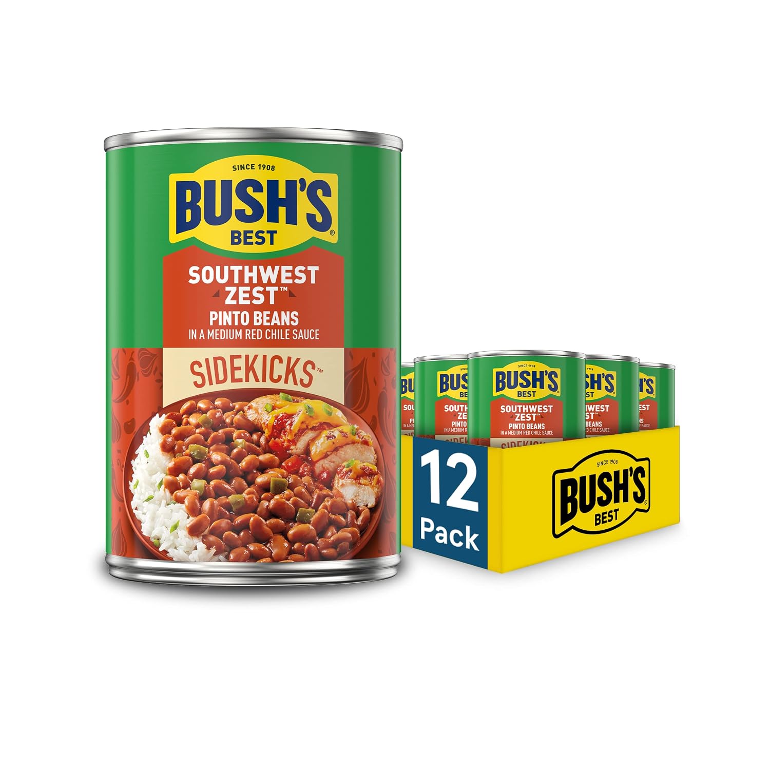 Detalle de Bush's Best Southwest Zest Pinto Beans, 15 oz Cans, Pack of 12