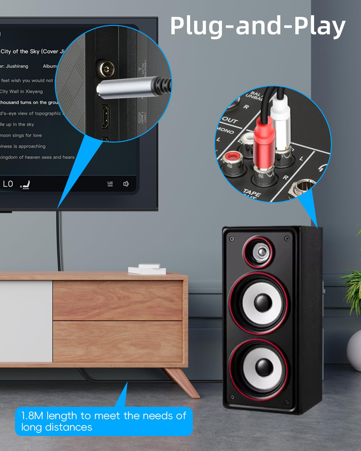 Thumbnail 3 de RIIEYOCA 6.35mm to dual RCA audio cable 1.8m