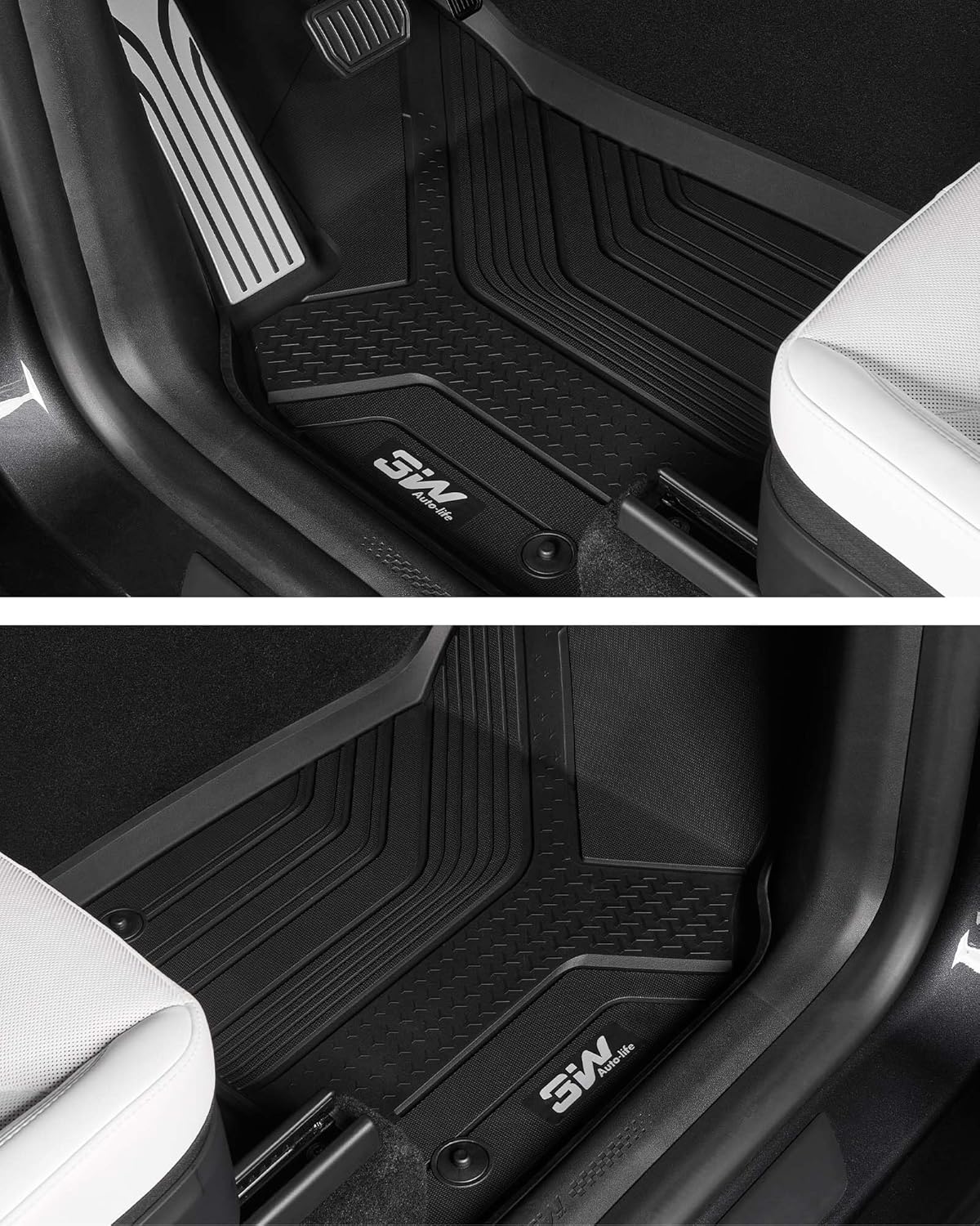 Thumbnail 4 de 3W 2025-2026 Tesla Model Y Juniper Floor Mats with Rear Cargo & Backrest Mats (Vigormold™) TPE All-Weather Set