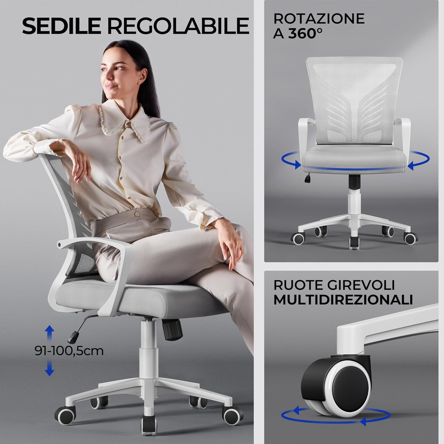 Detalle de Yaheetech Sedia Da Scrivania Ergonomica con Rete Traspirante, Ruote e Altezza Regolabile