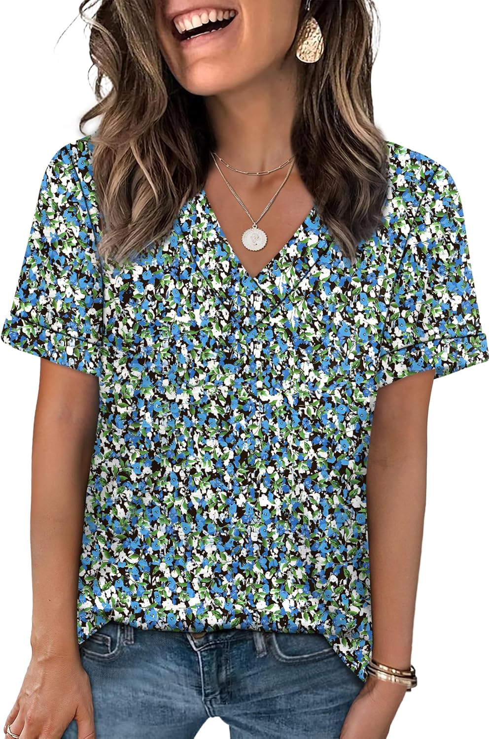 Detalle de WIHOLL Womens Summer Short Sleeve V-Neck T Shirt