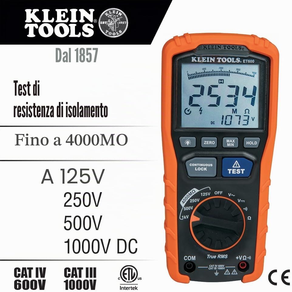 Detalle 2 de Klein Tools Megohmmeter: tester di isolamento multimetro 4000 MΩ, prova fino a 1000 V DC/AC
