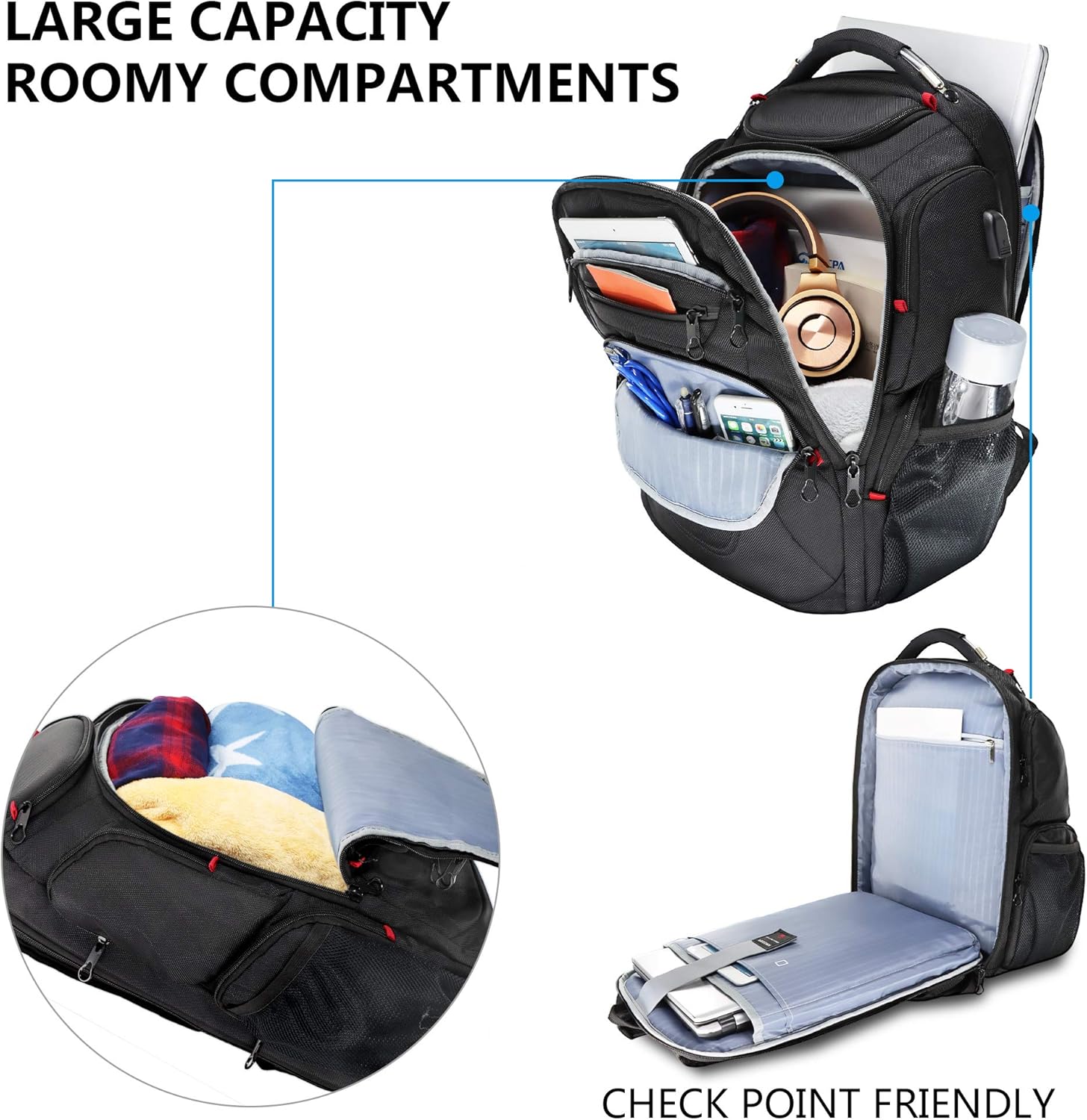 Thumbnail 3 de KROSER Laptop-Rucksack für Herren bis 17,3 Zoll – Business-Reiserucksack Handgepäck, wasserdicht mit RFID-Schutz (Schwarz)