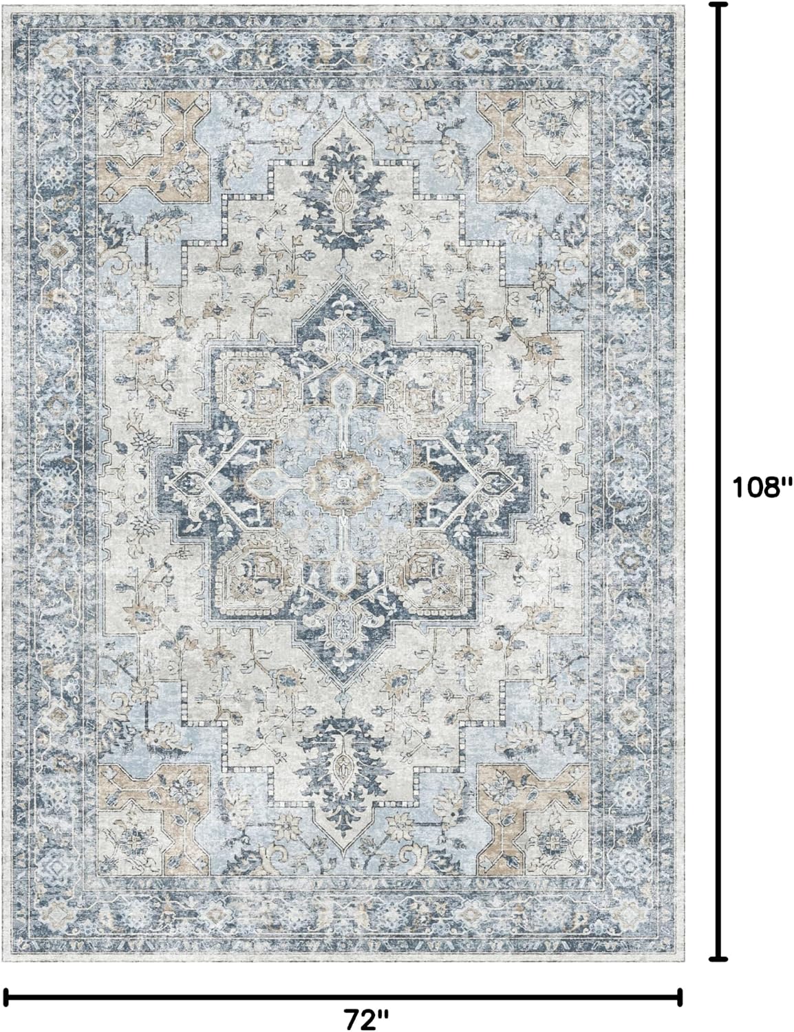 Detalle 2 de GENIMO 6x9 Washable Area Rug—Blue Gold Vintage Floral, Non-Slip & Lightweight