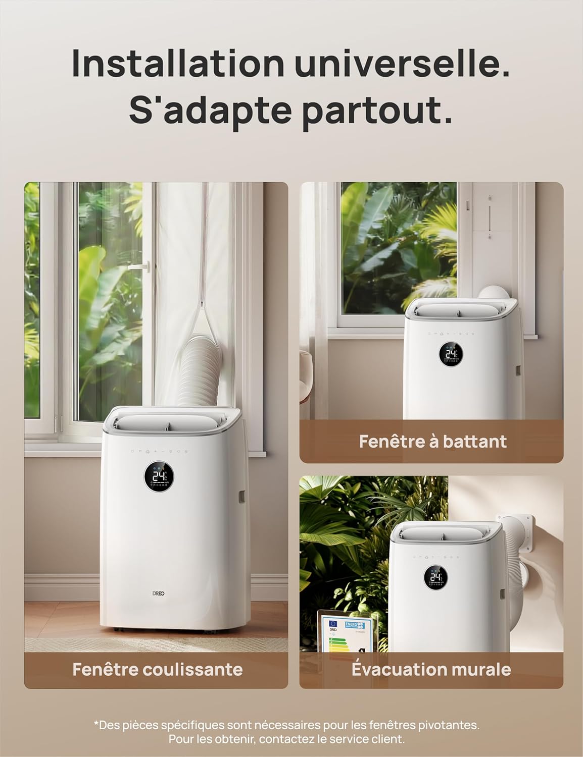 Thumbnail 6 de DREO climatiseur mobile AC318S 7500 BTU 3-en-1 : refroidissement, ventilation et déshumidification sans drainage